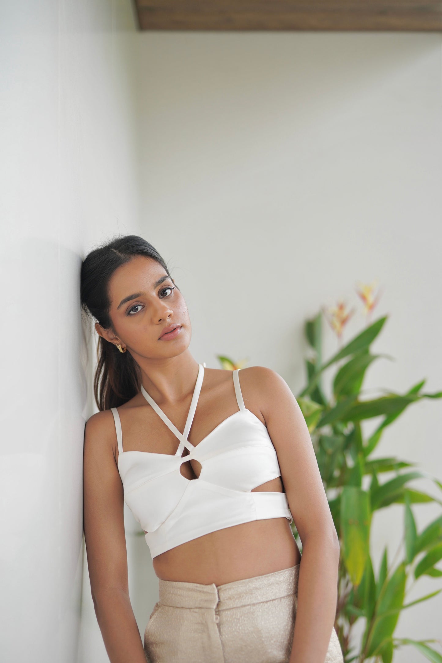 Pearl Satin Cut Out Top