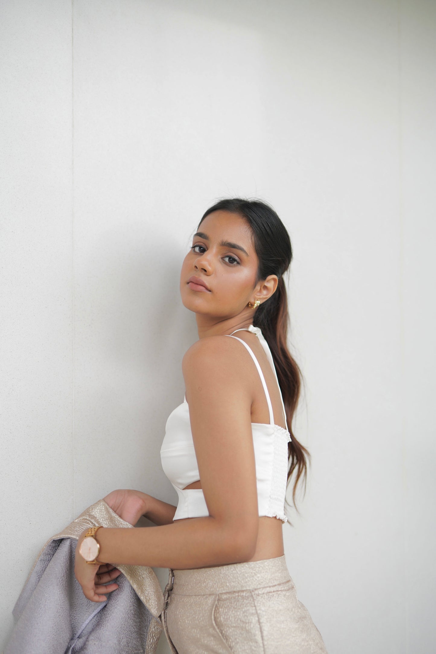 Pearl Satin Cut Out Top