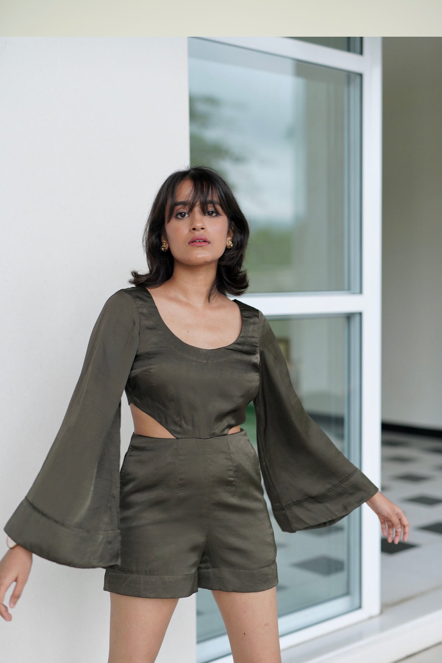 Moss Satin Romper