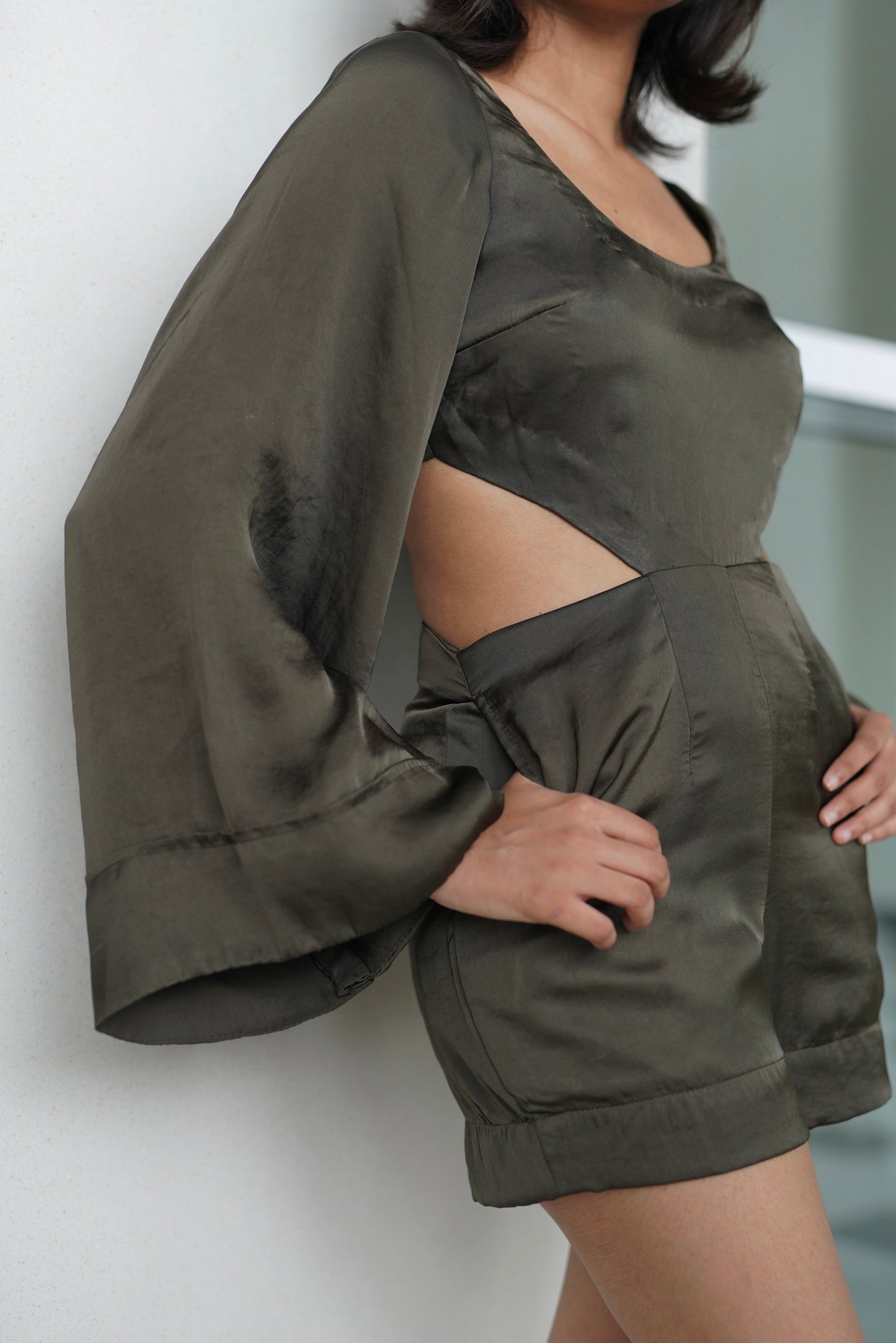 Moss Satin Romper