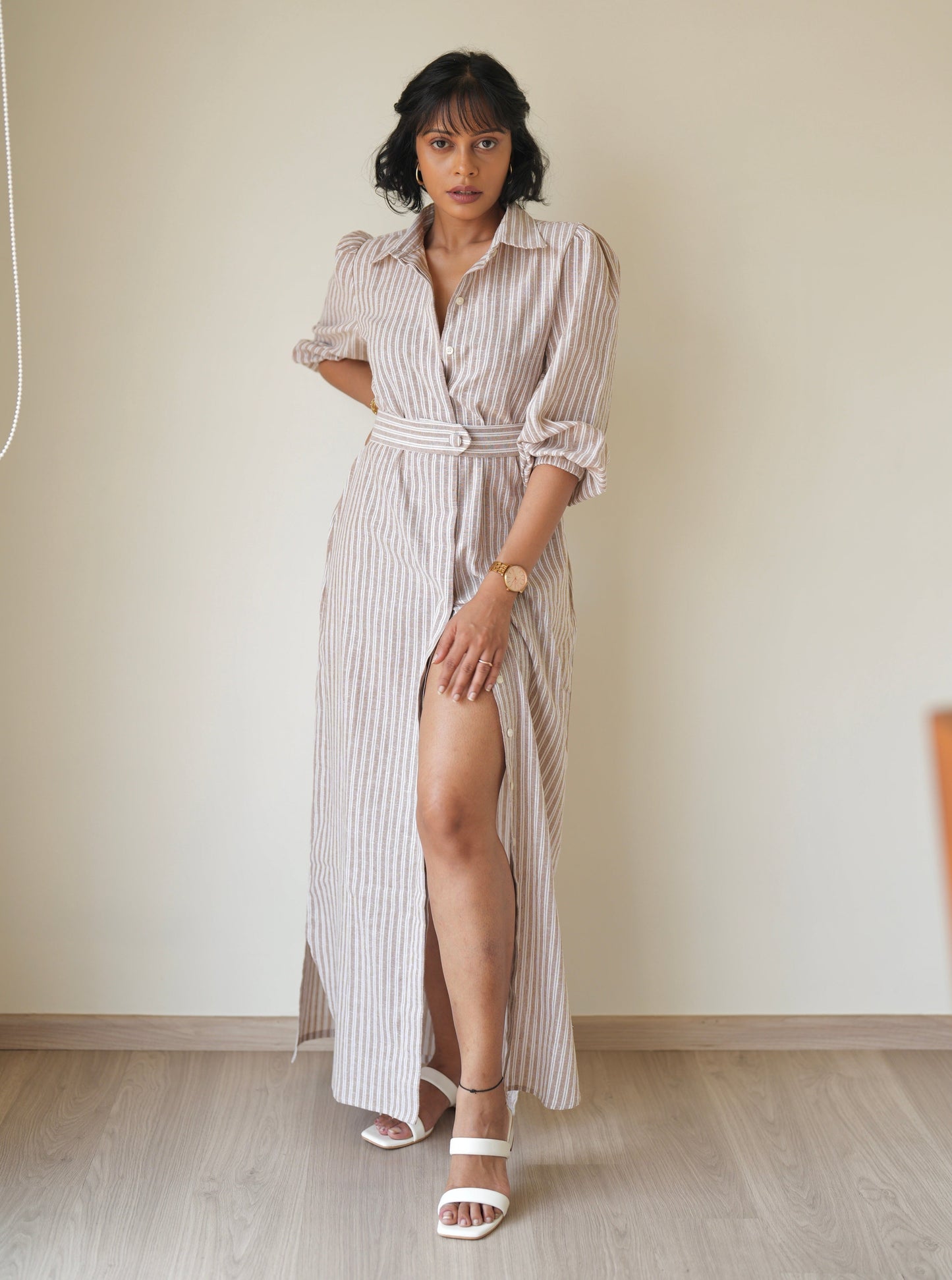 Sand Striped Shirt Dress