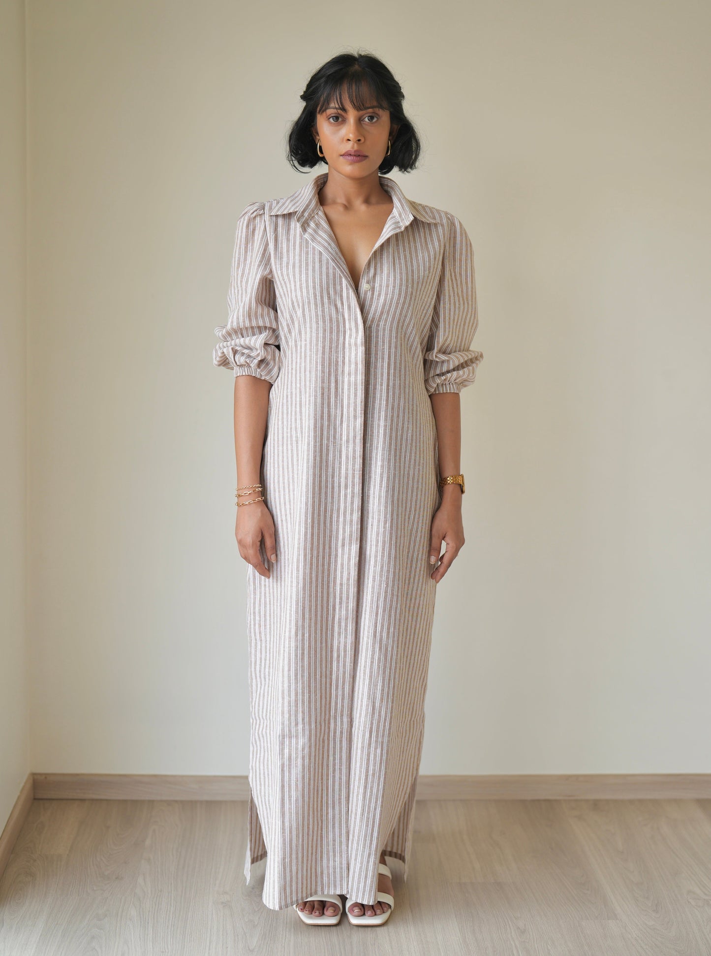 Sand Striped Shirt Dress