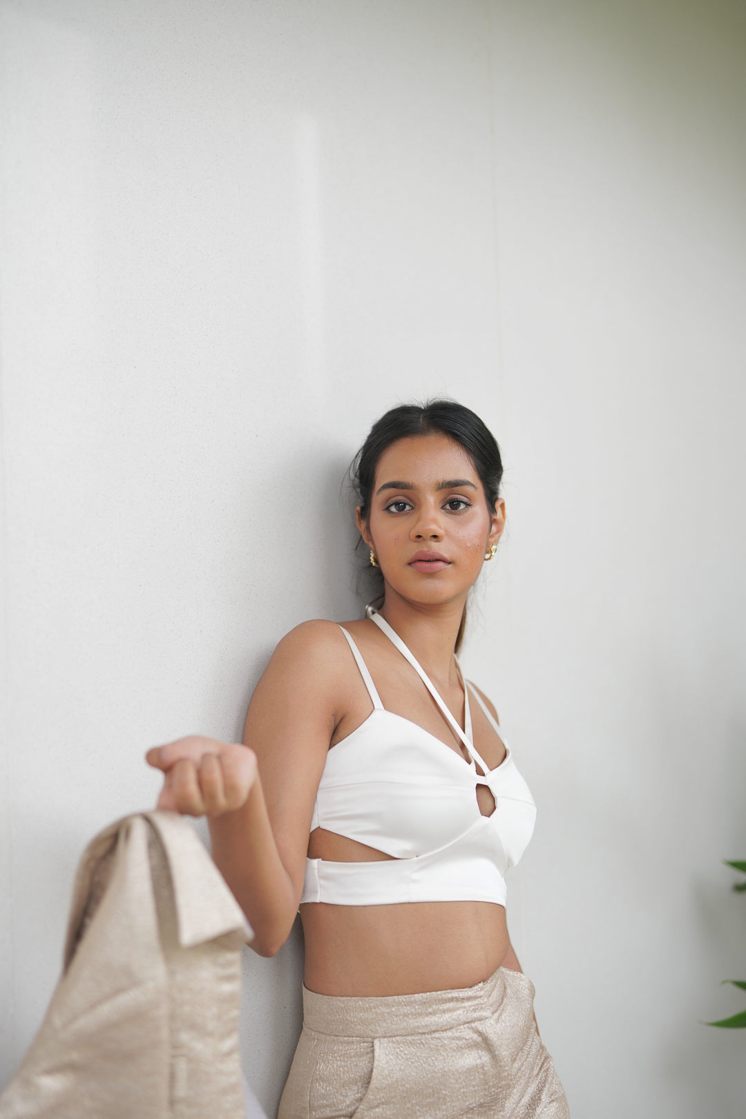 Pearl Satin Cut Out Top