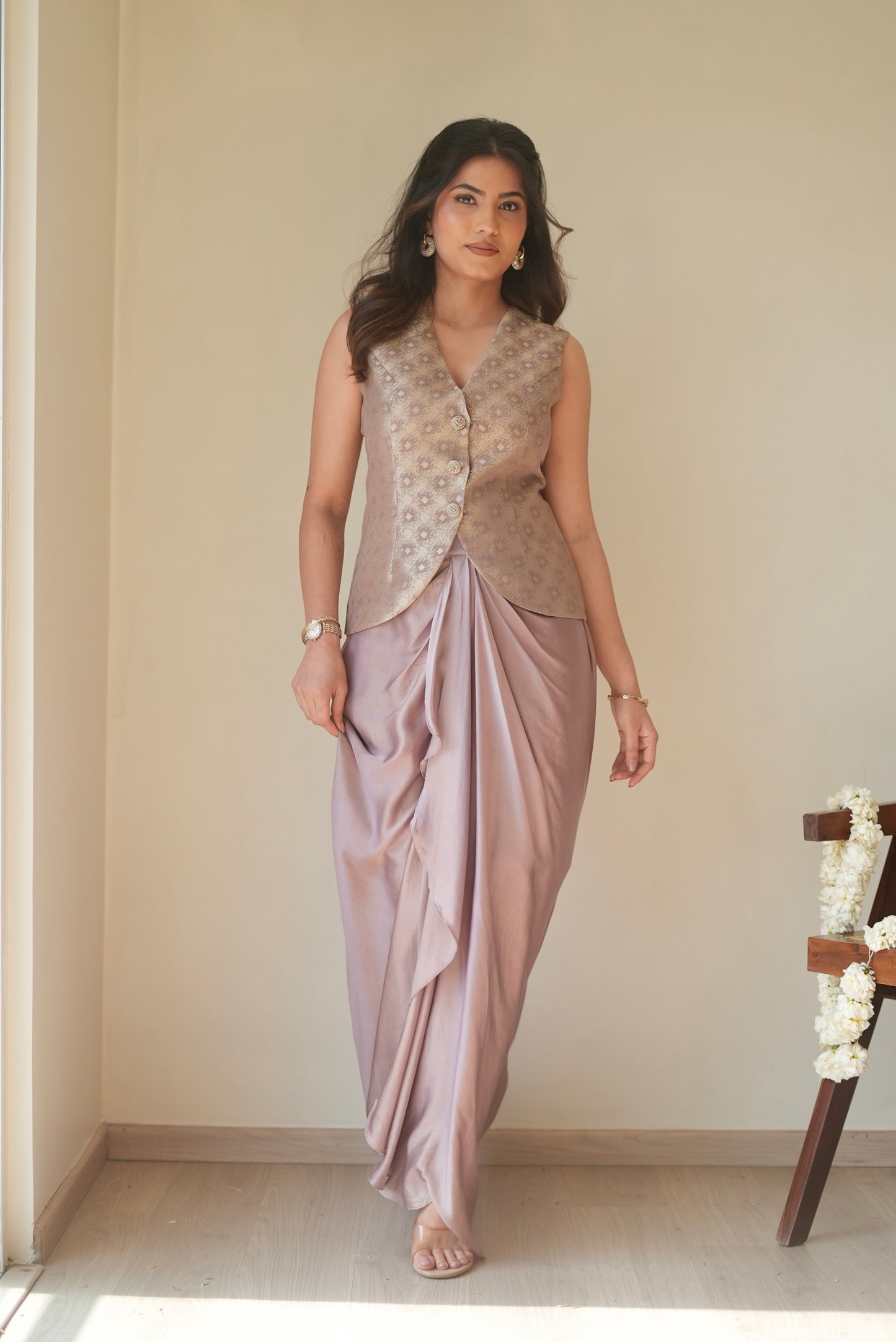 Sama Mauve Draped Skirt Set