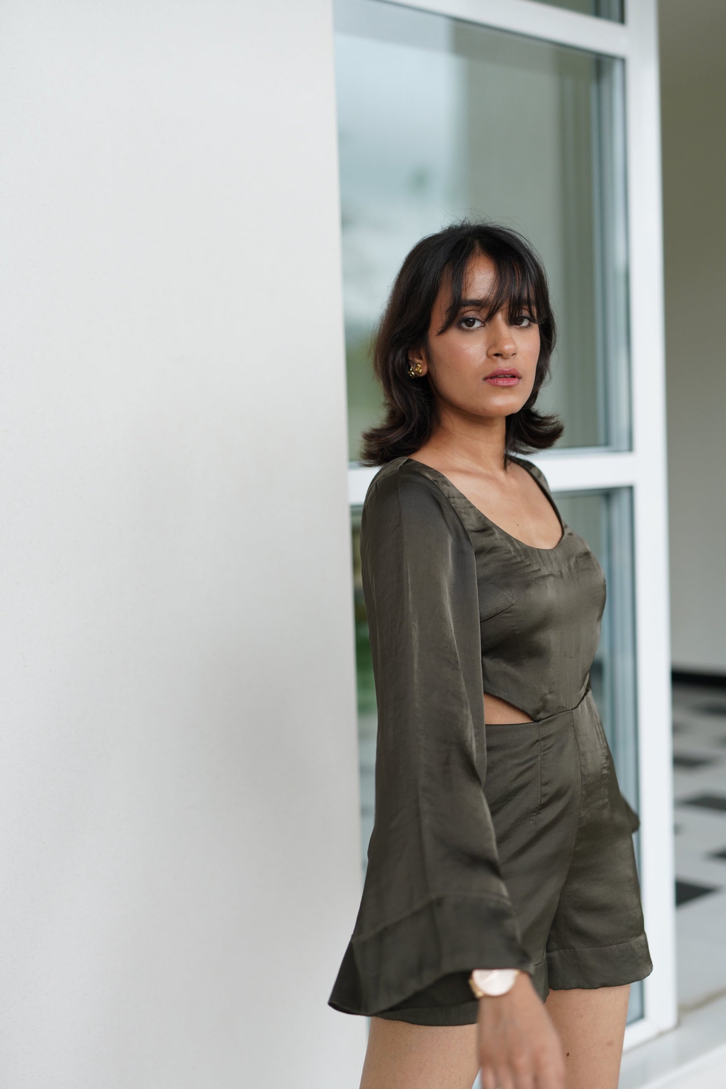Moss Satin Romper