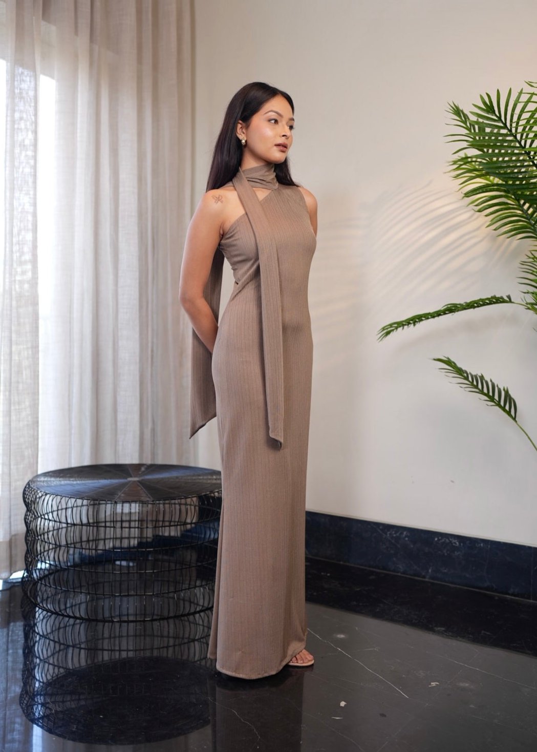 Bronze High Neck Maxi Dress