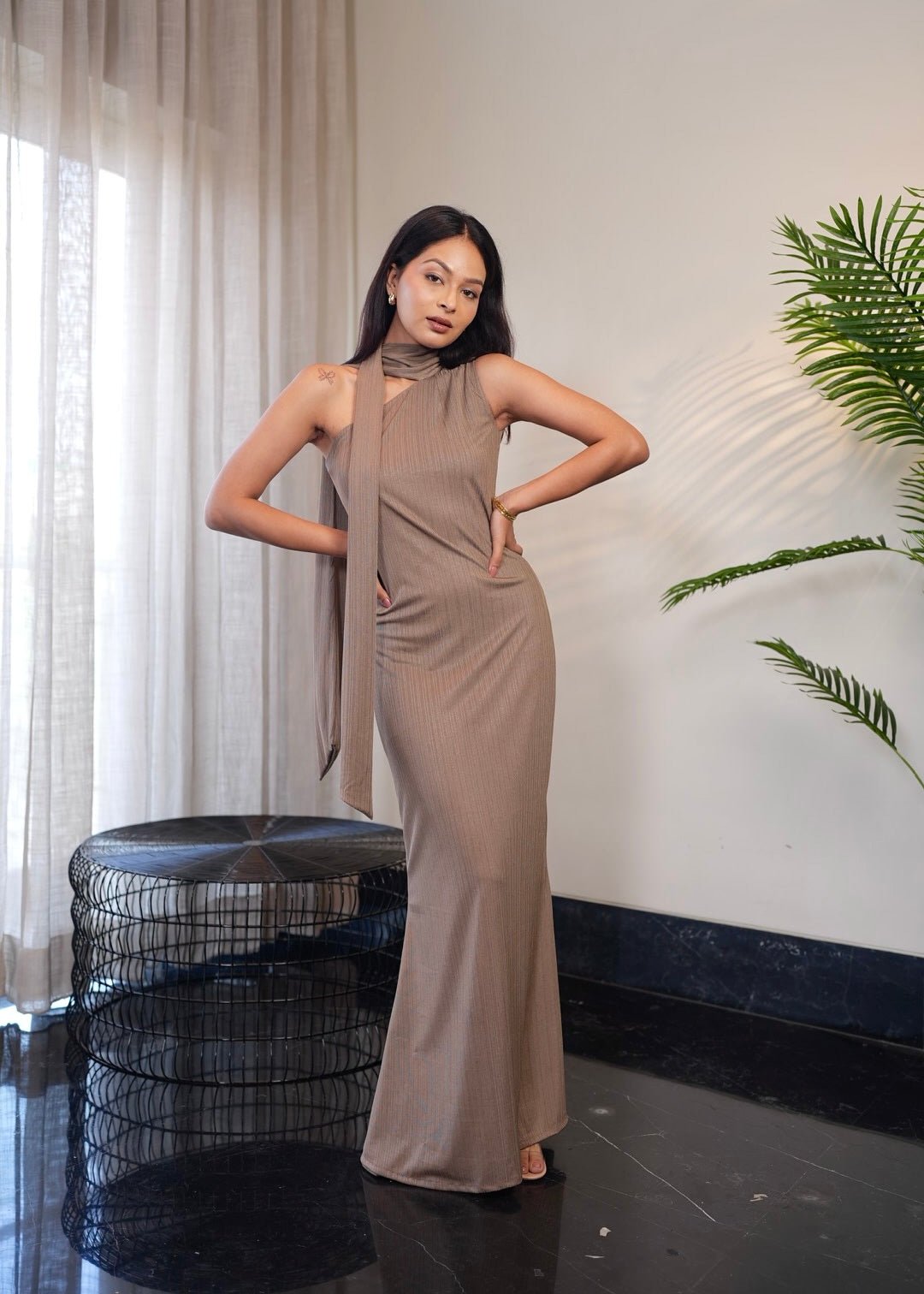 Bronze High Neck Maxi Dress