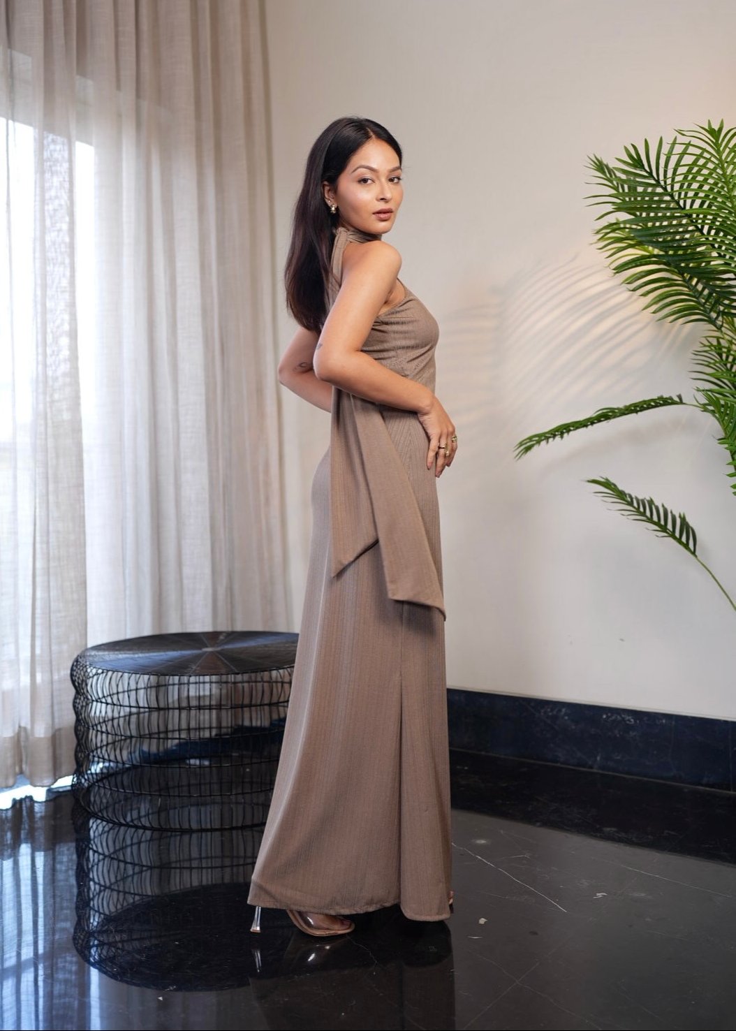 Bronze High Neck Maxi Dress