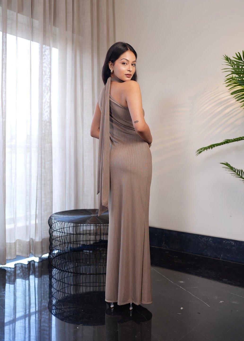 Bronze High Neck Maxi Dress