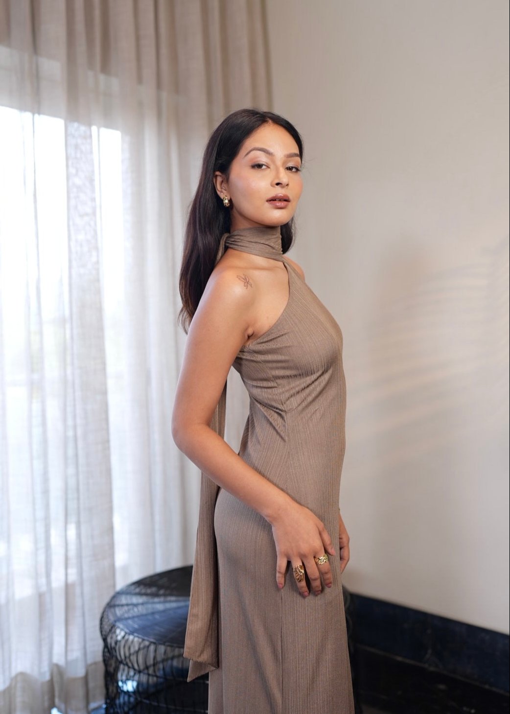 Bronze High Neck Maxi Dress