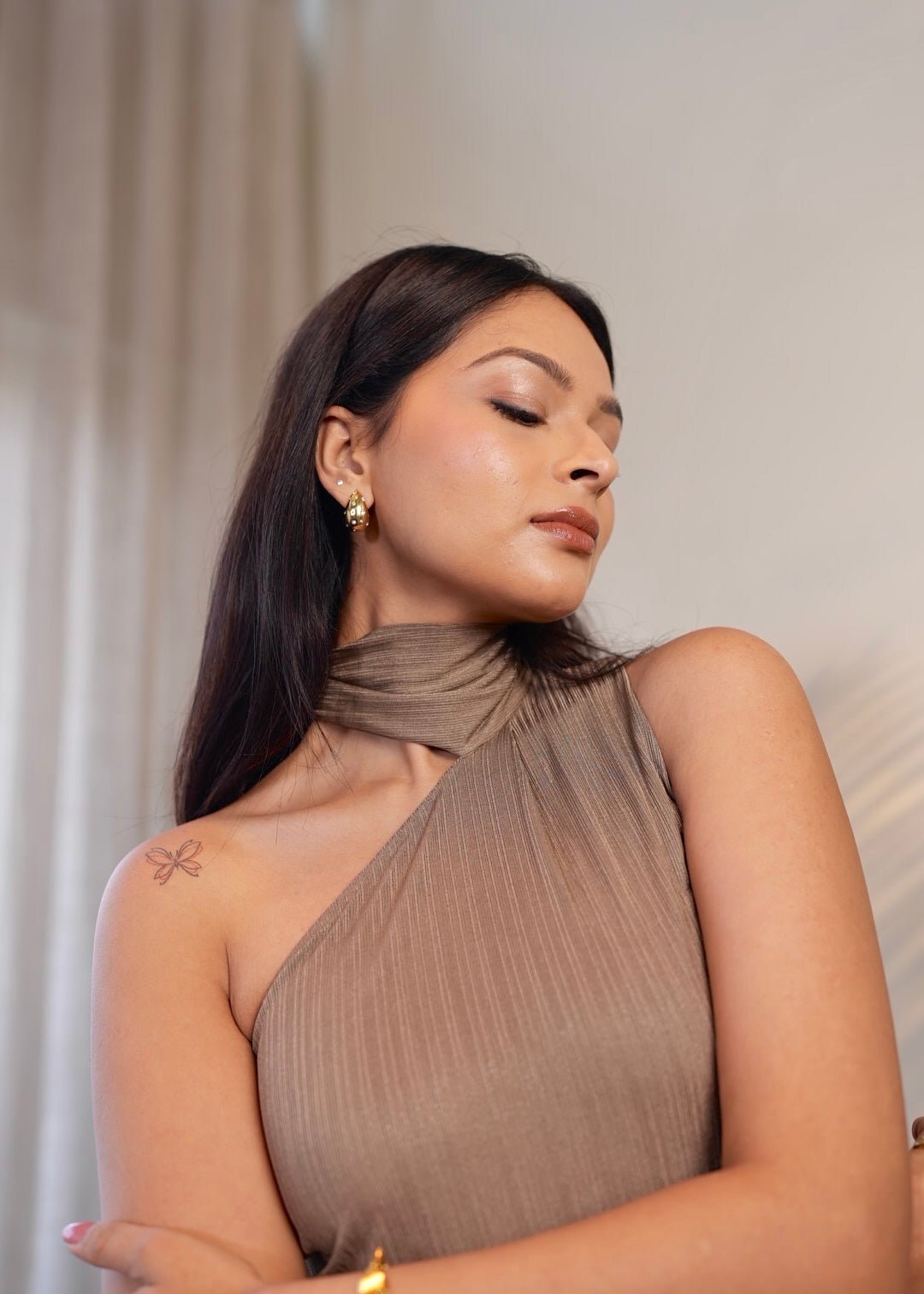 Bronze High Neck Maxi Dress