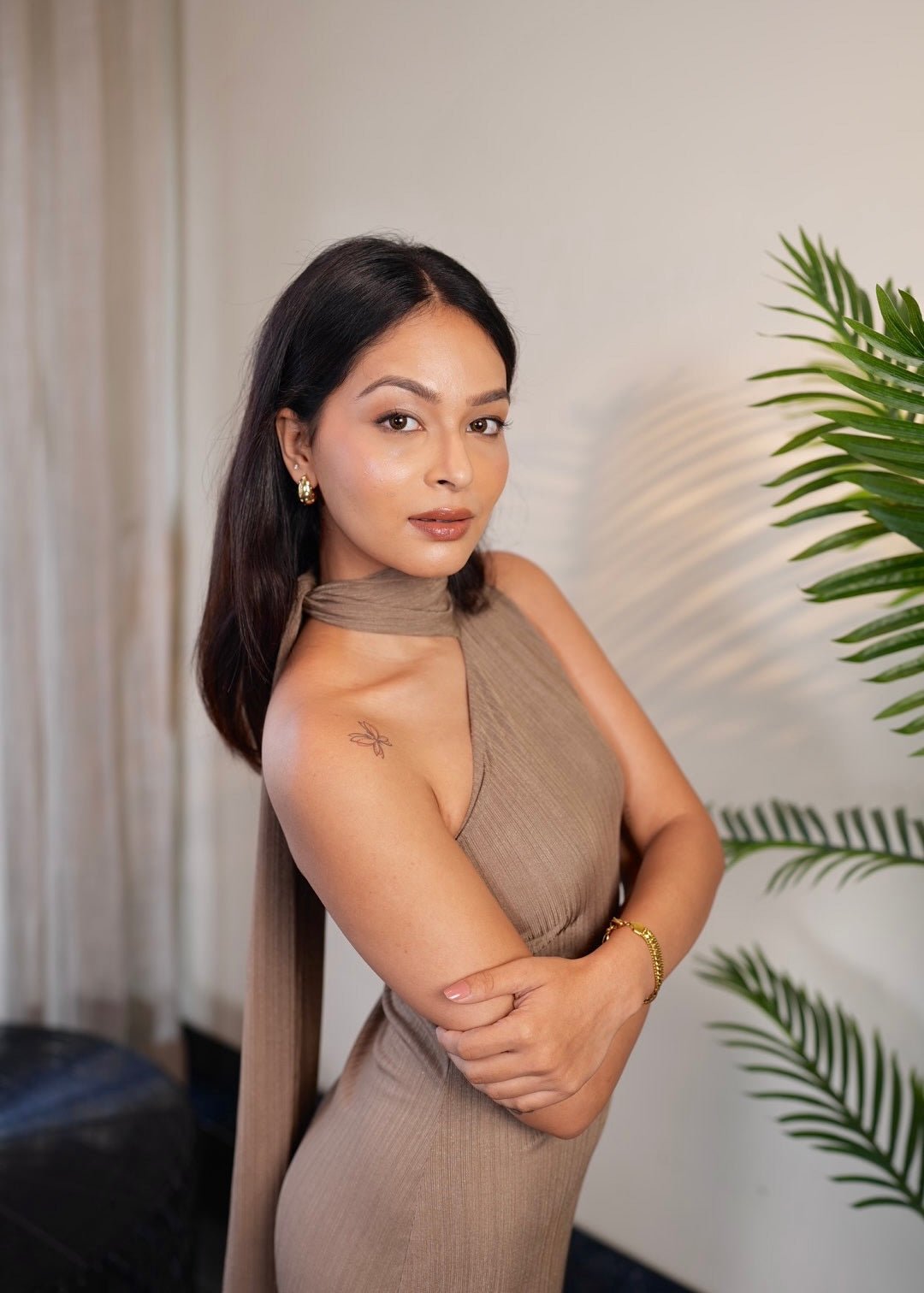 Bronze High Neck Maxi Dress