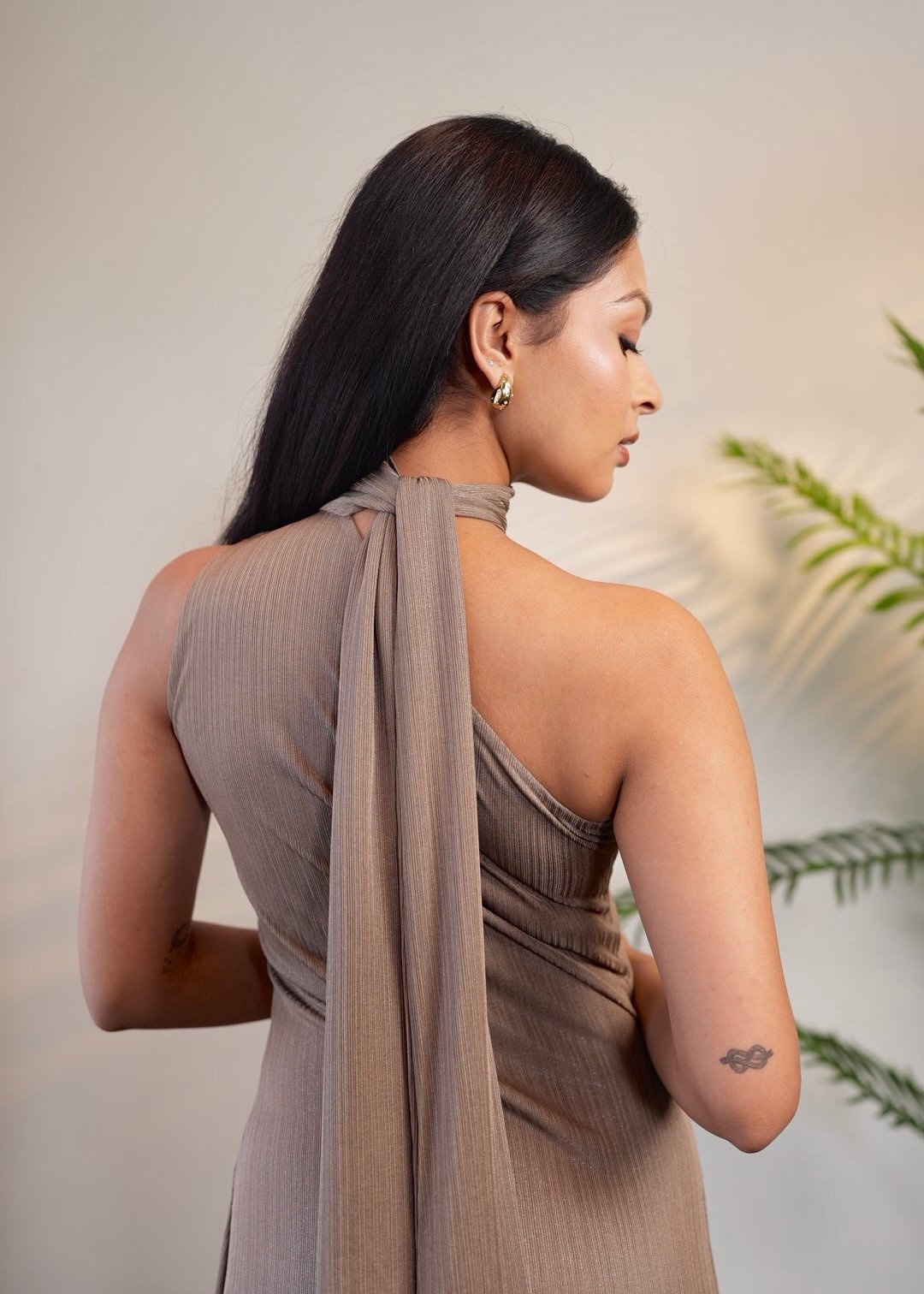 Bronze High Neck Maxi Dress
