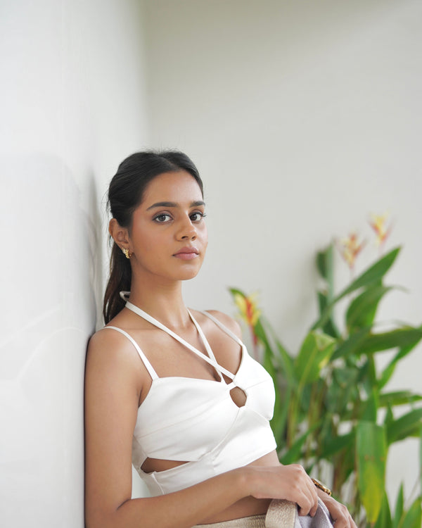 Pearl Satin Cut Out Top