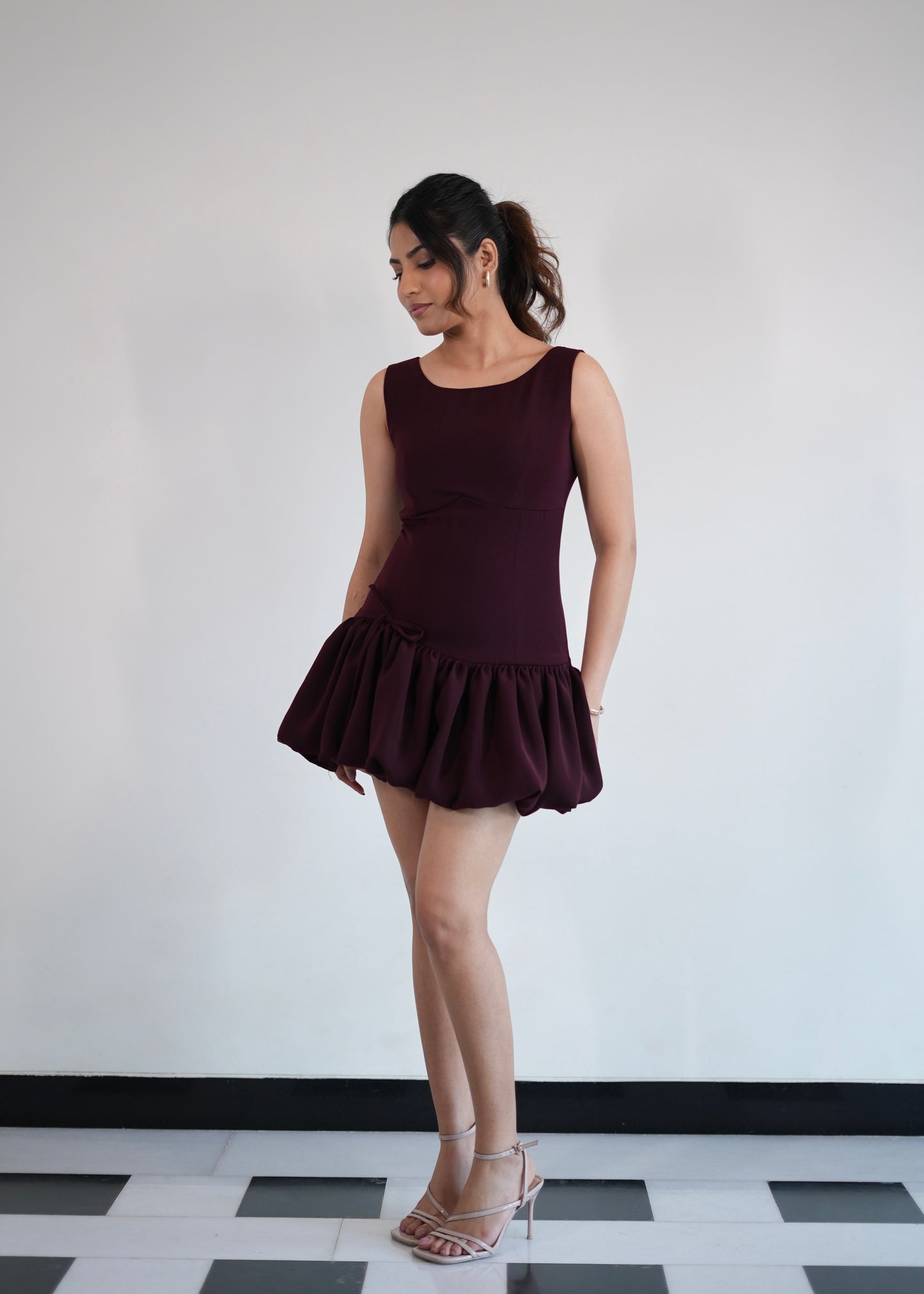 Burgundy Gathered Dress