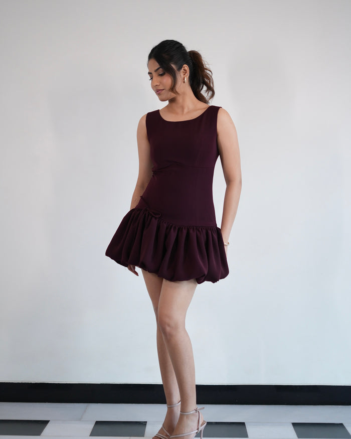 Burgundy Gathered Dress