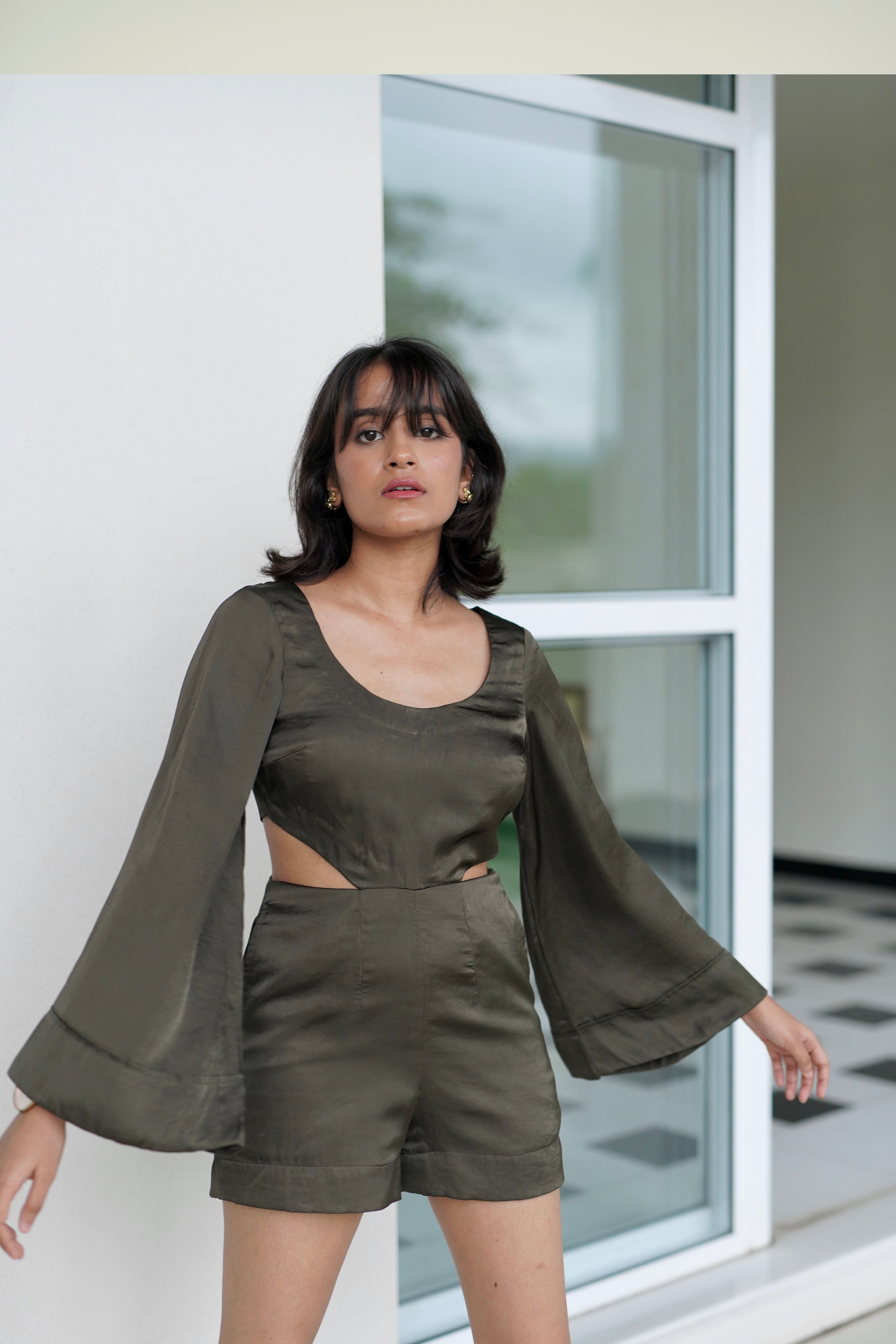 Moss Satin Romper