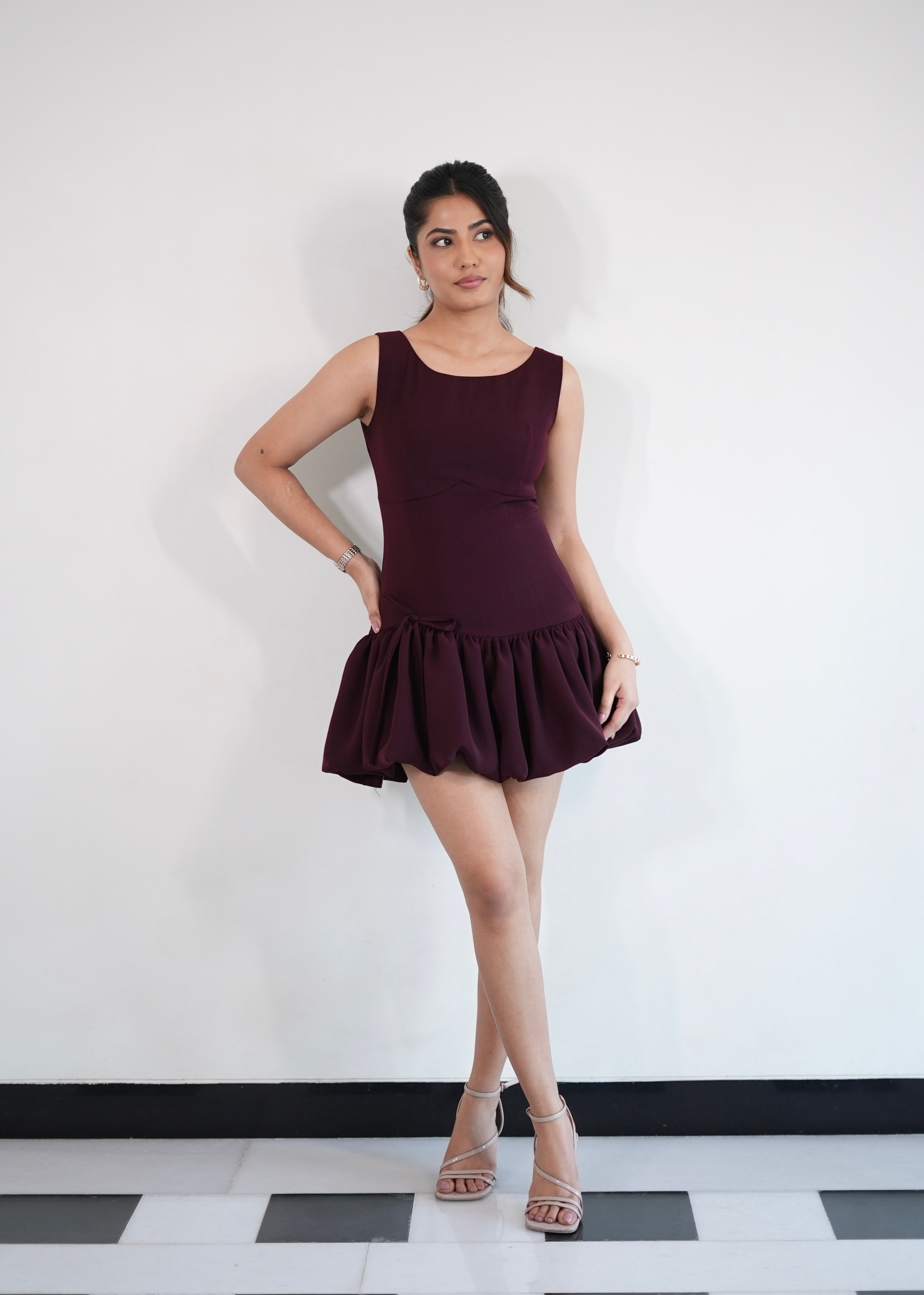 Burgundy Gathered Dress