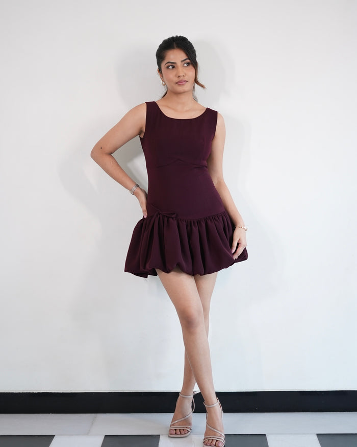 Burgundy Gathered Dress