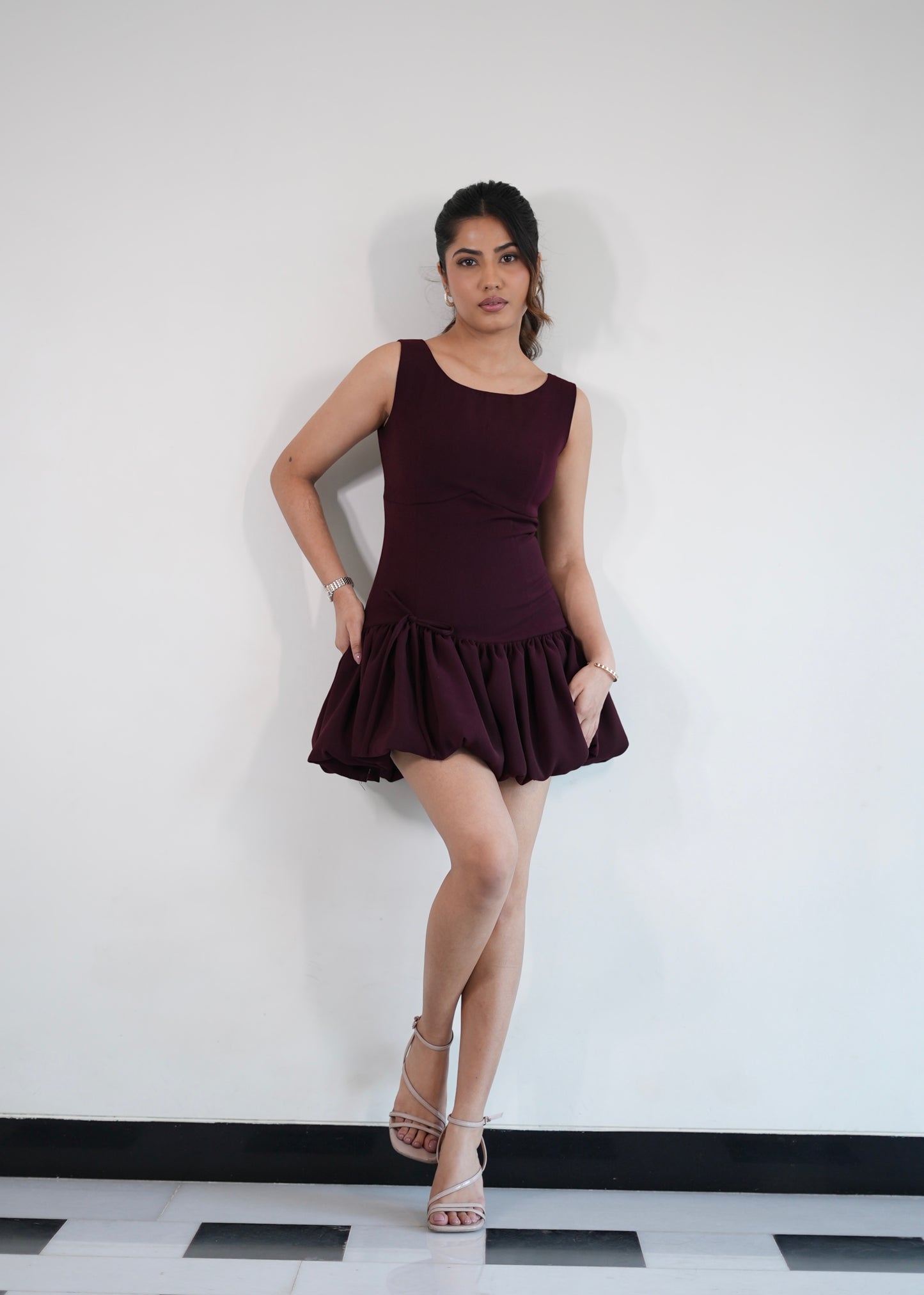Burgundy Gathered Dress