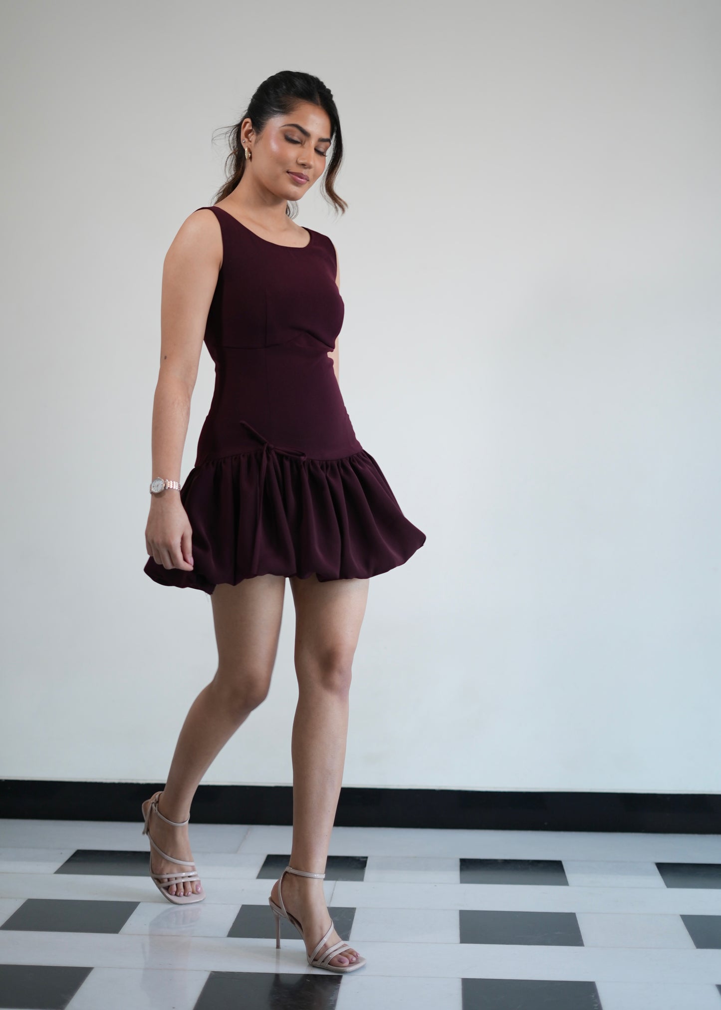 Burgundy Gathered Dress