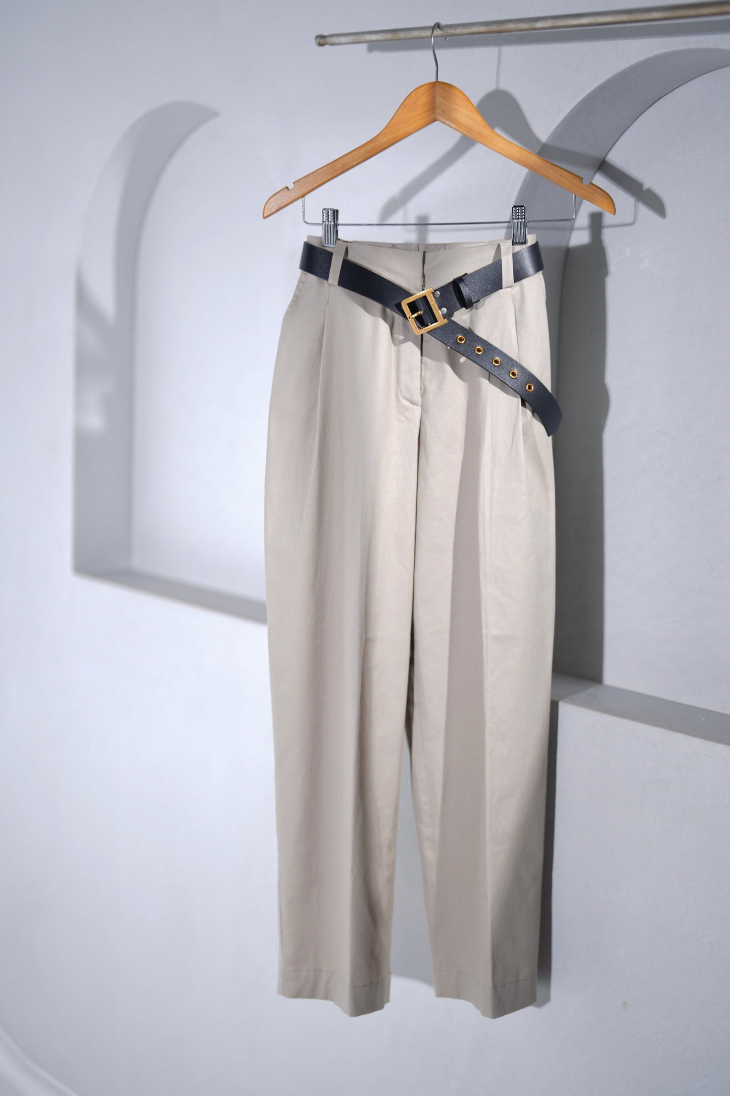 Beige Pleated Trousers