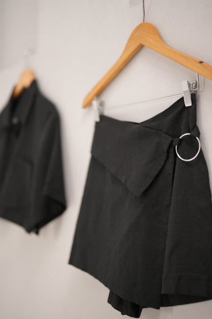 Black Linen Overlap Skorts