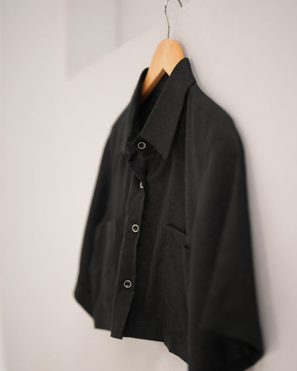 Black Linen Cropped Shirt