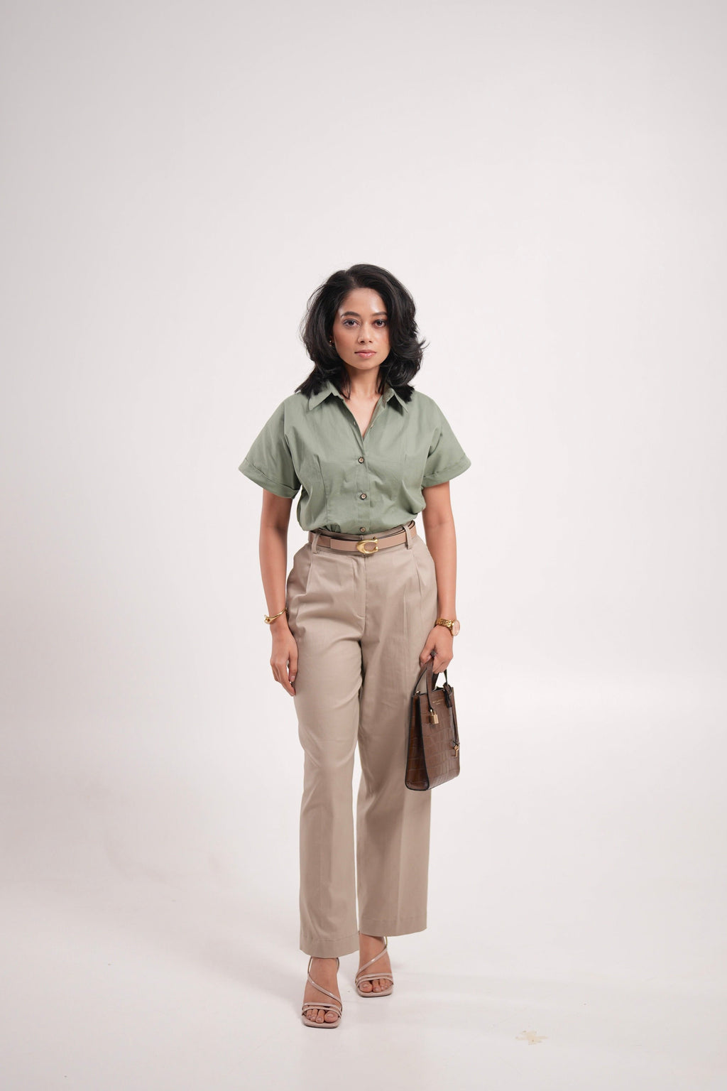 Beige Pleated Trousers