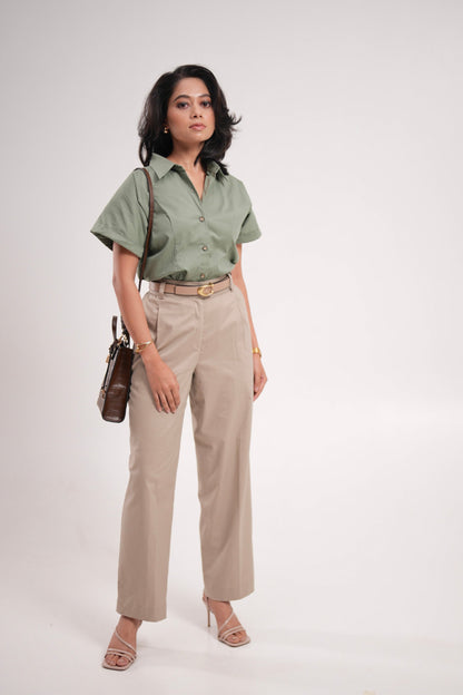 Beige Pleated Trousers