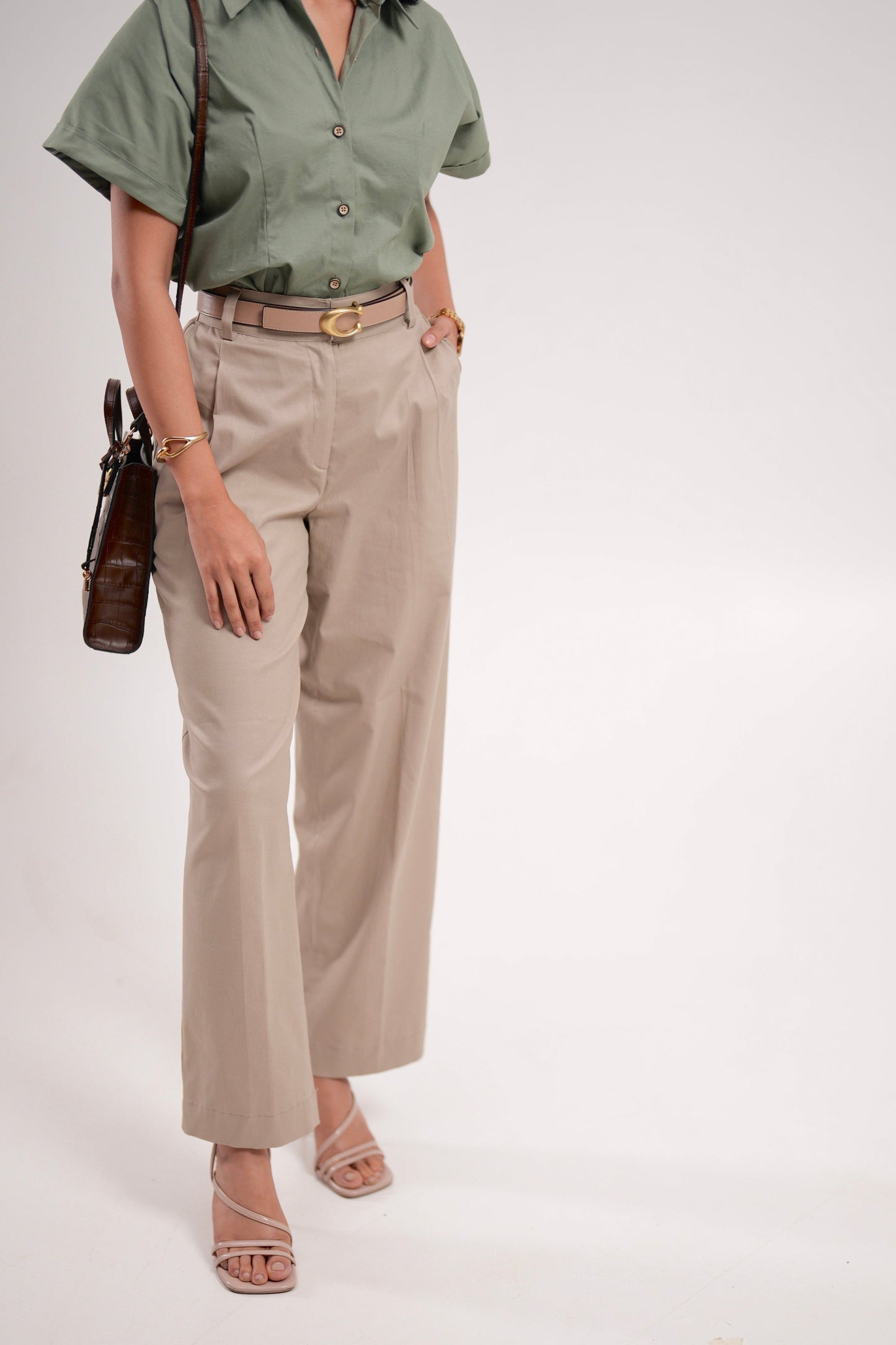 Beige Pleated Trousers