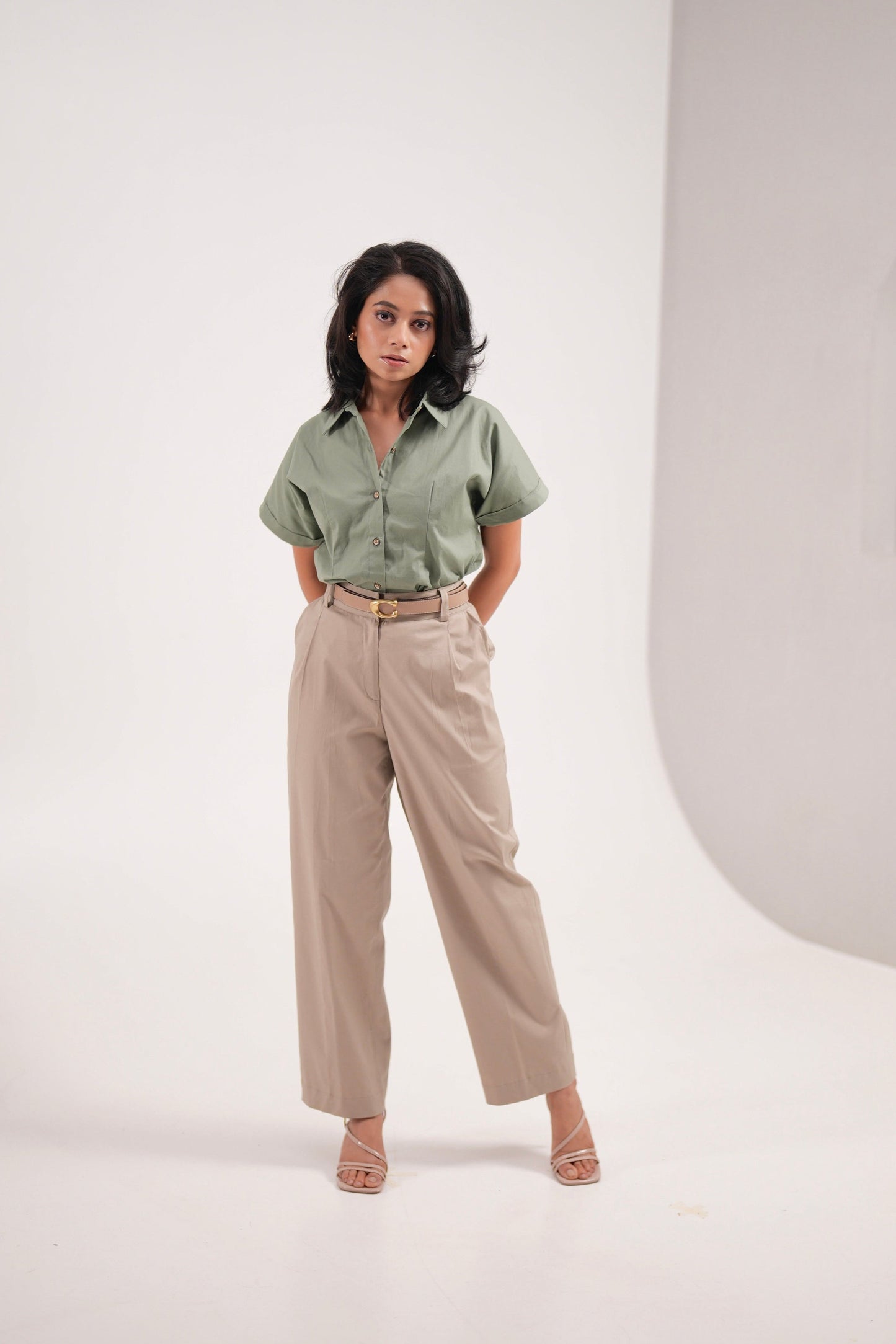 Beige Pleated Trousers