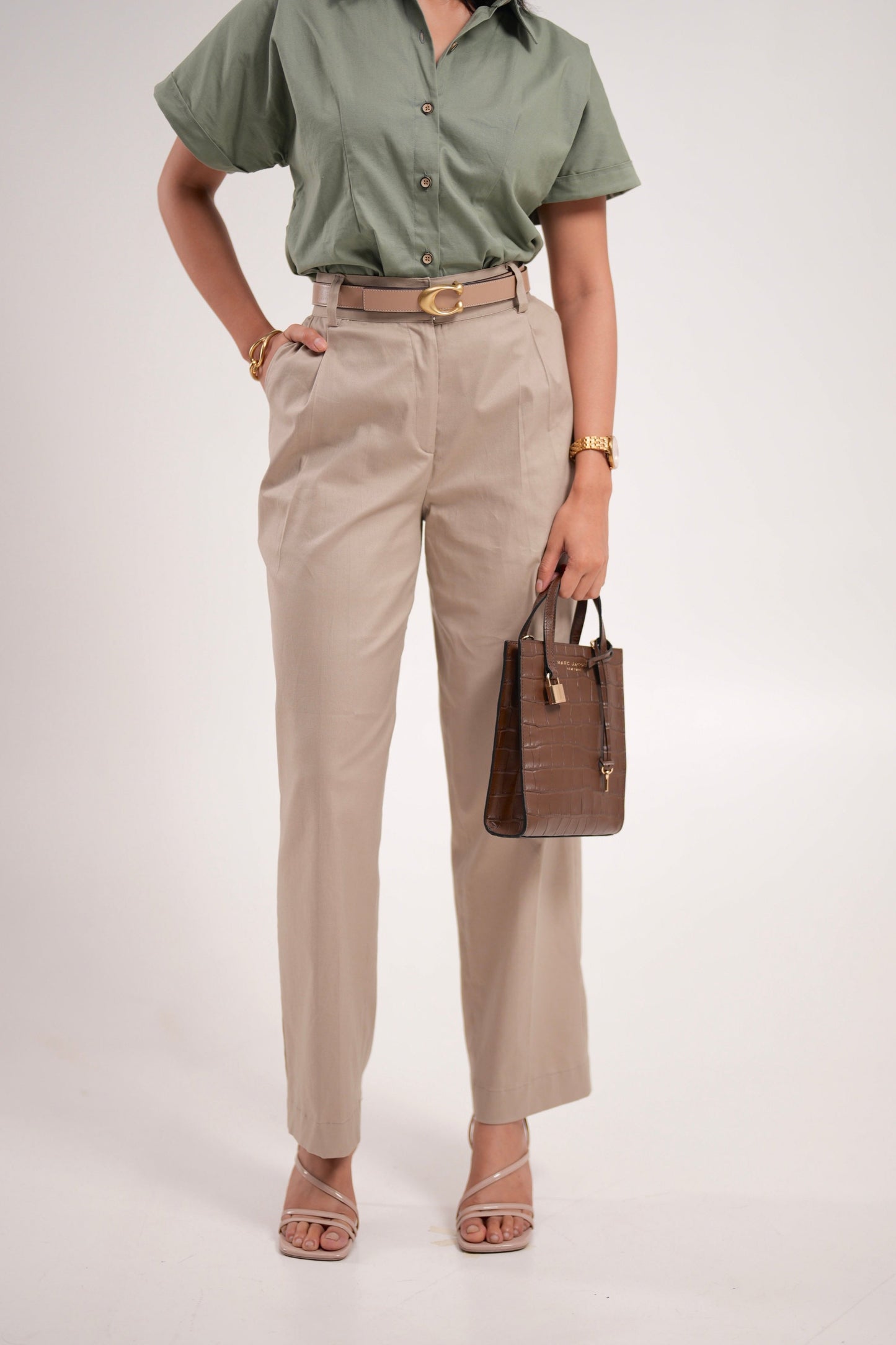 Beige Pleated Trousers