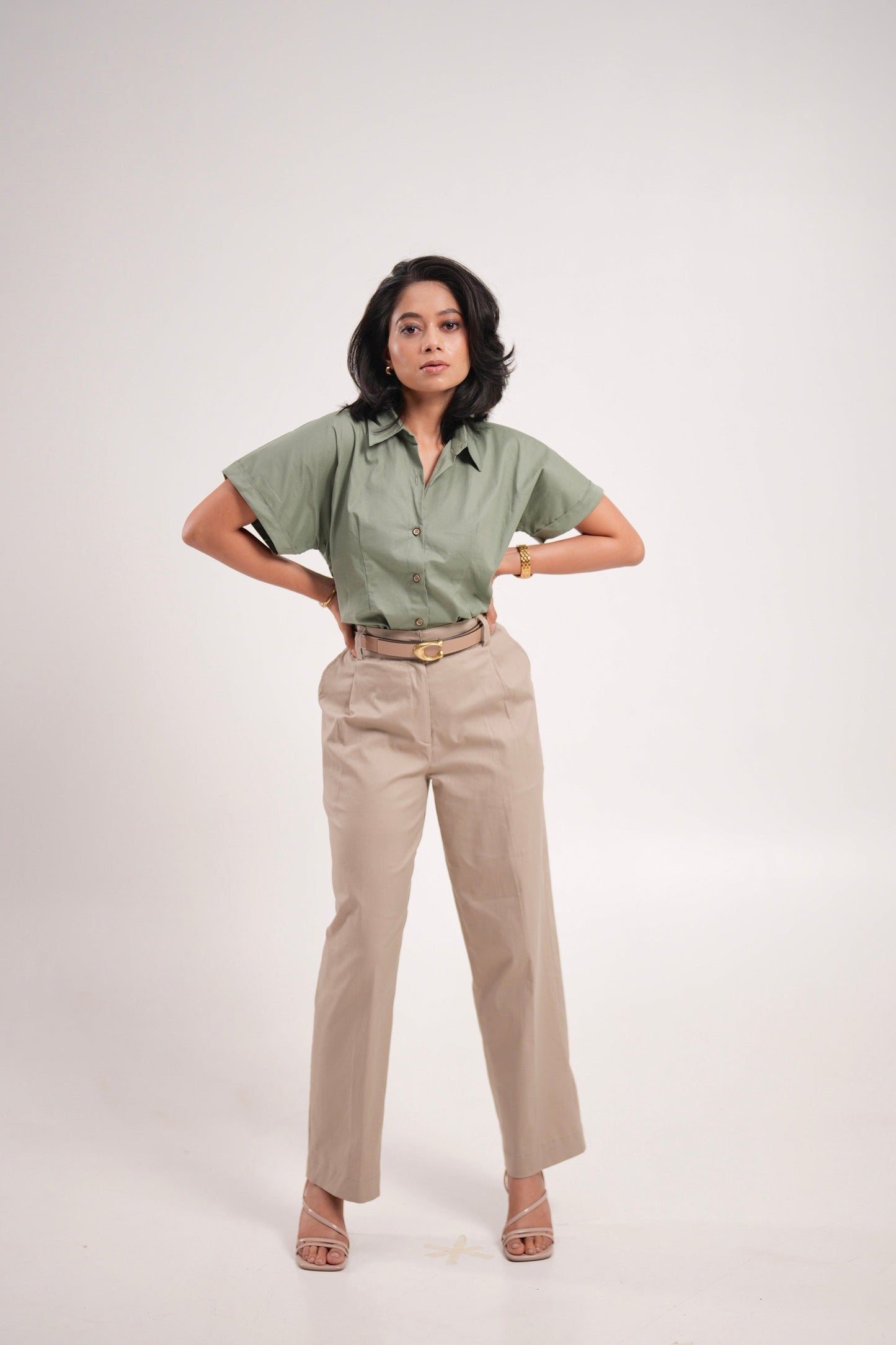 Beige Pleated Trousers