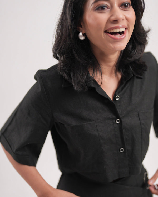 Black Linen Cropped Shirt alternate