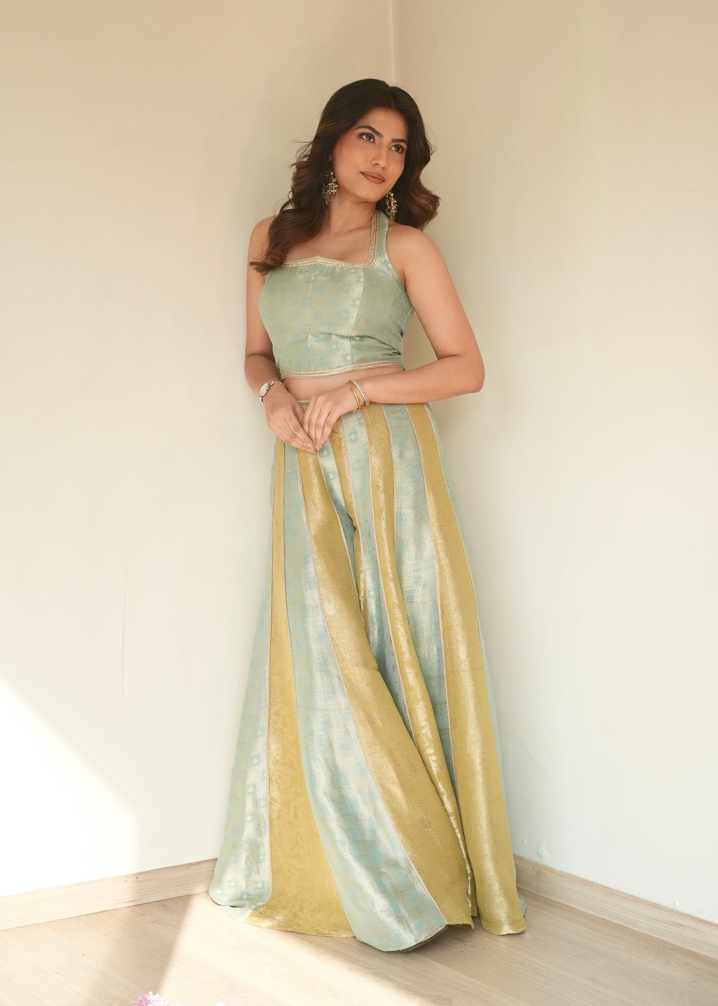 Firozi Flared Set with Dupatta