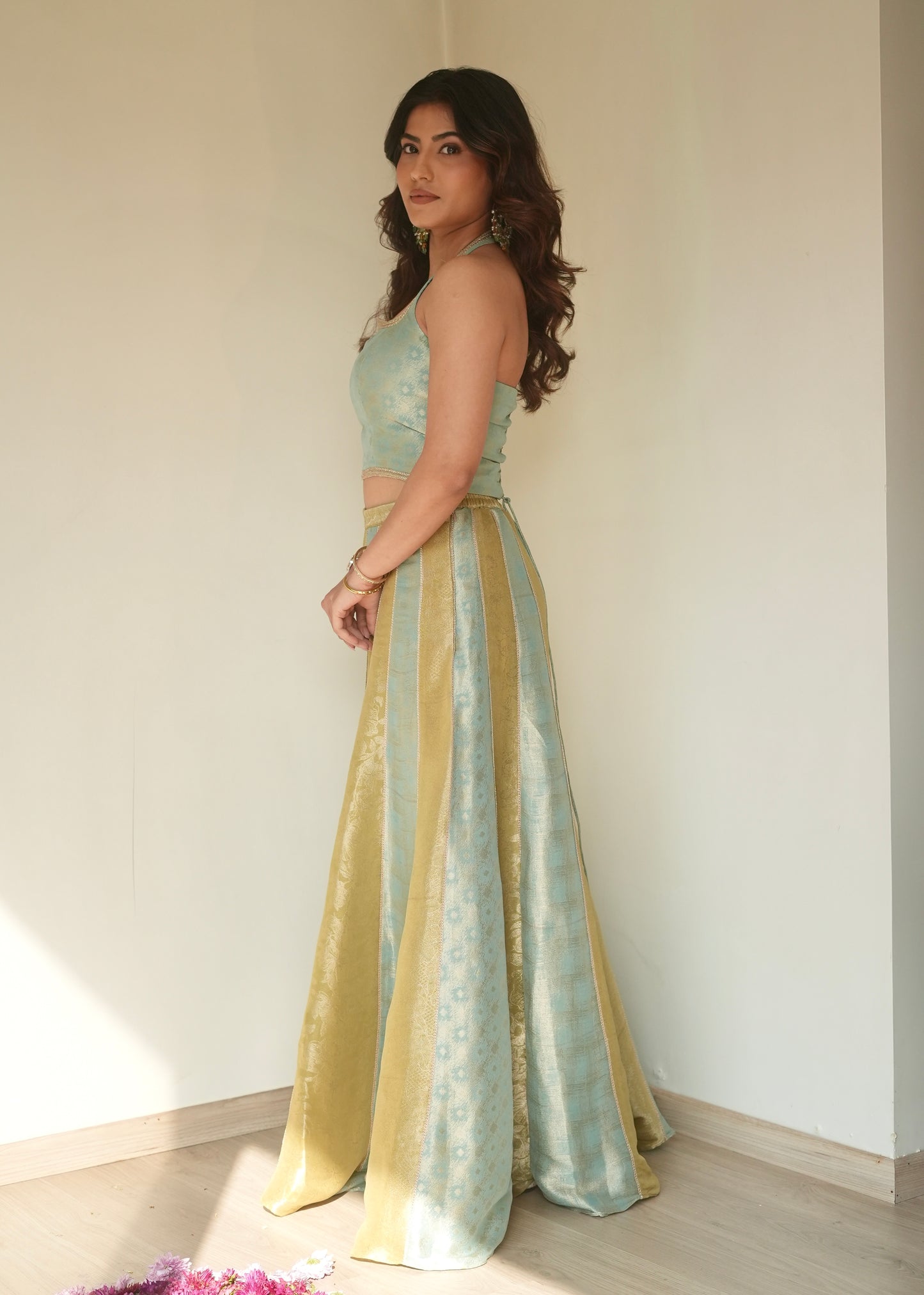 Firozi Flared Set with Dupatta