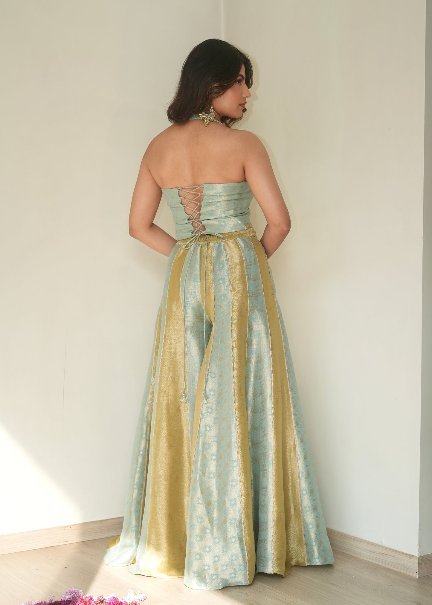 Firozi Flared Set with Dupatta