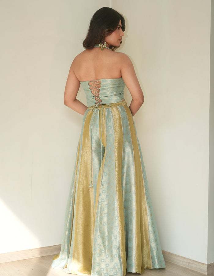 Firozi Flared Set with Dupatta