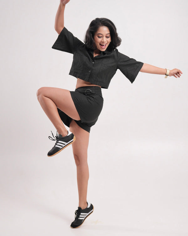 Black Linen Skort Set