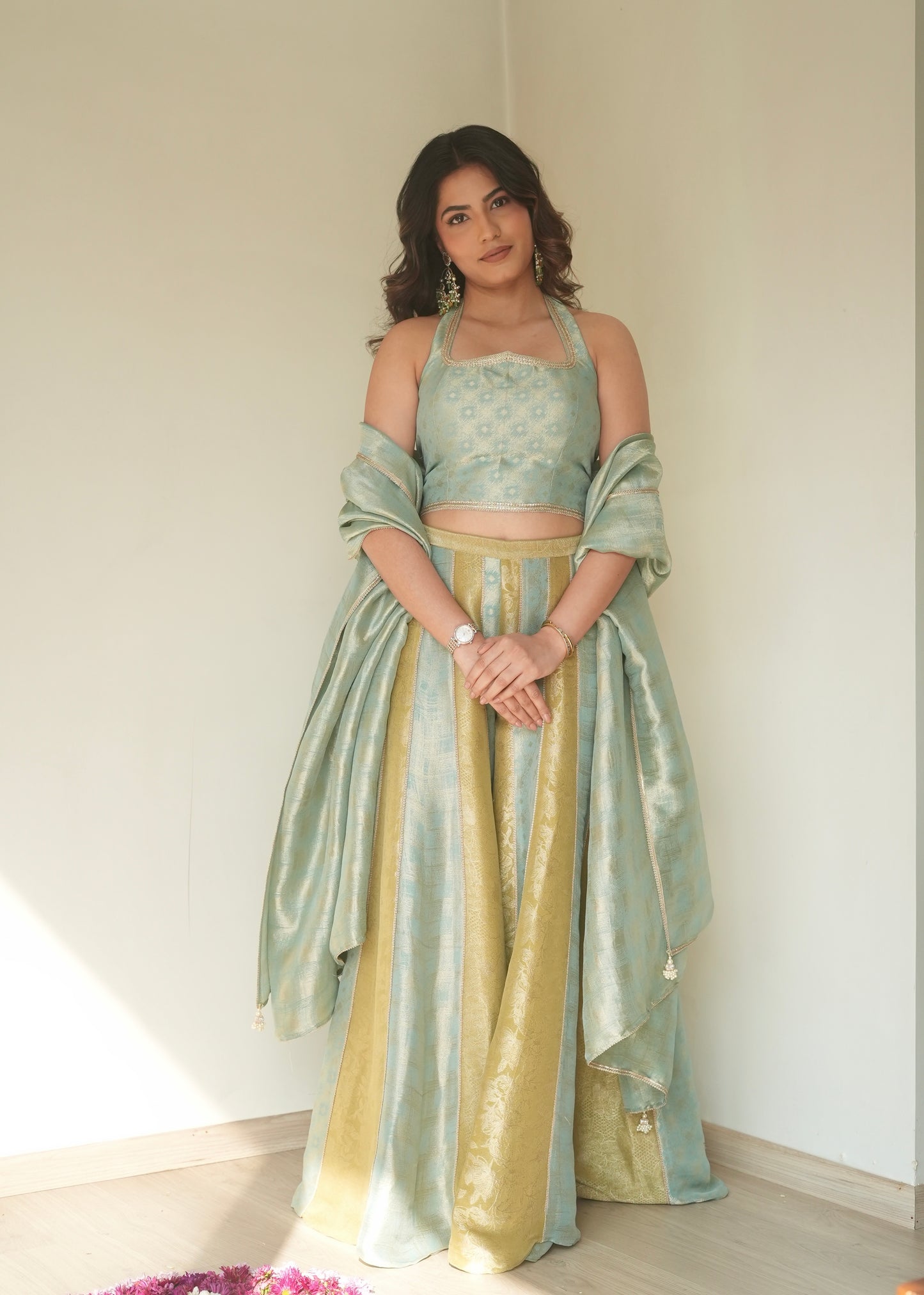 Firozi Flared Set with Dupatta