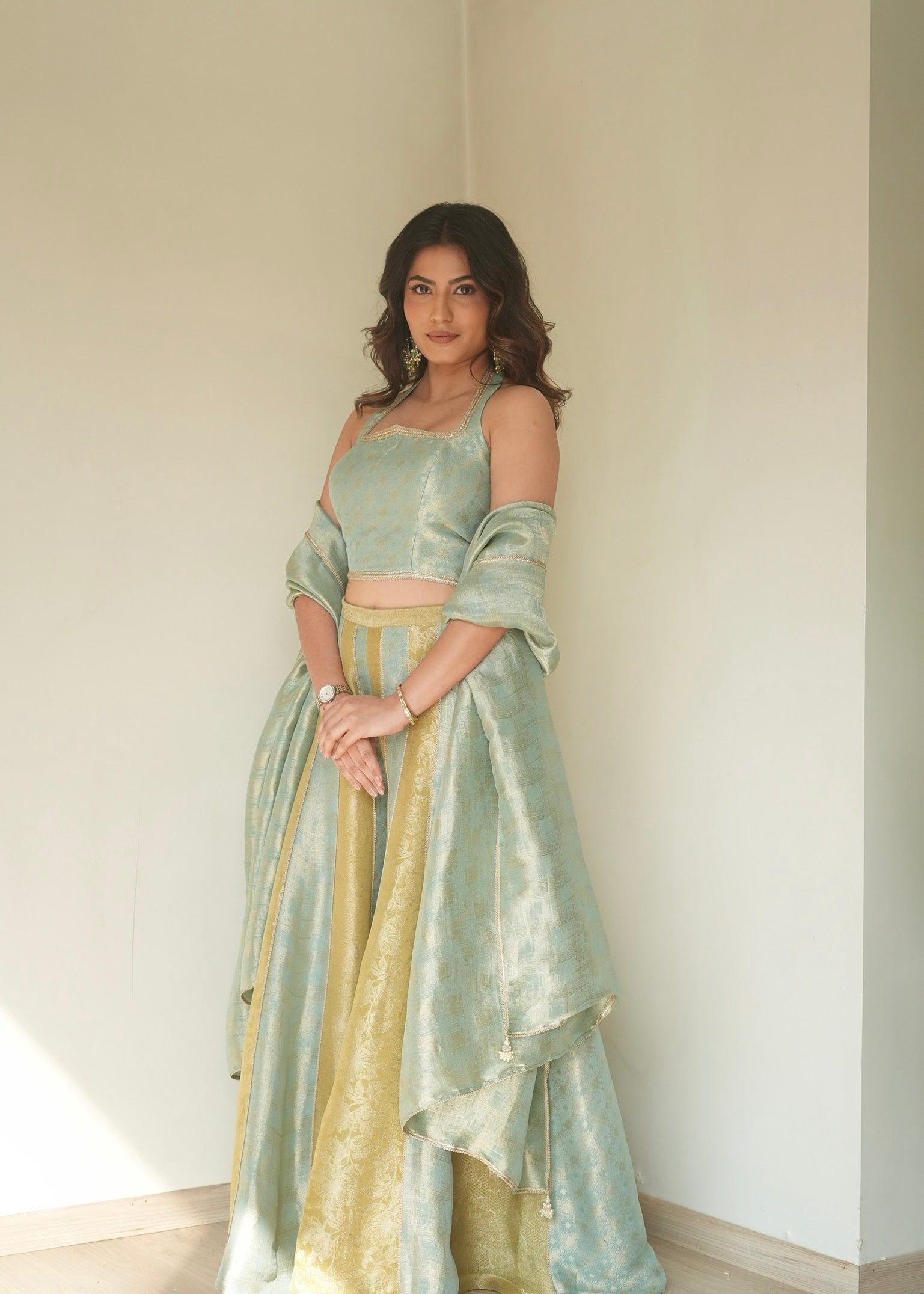 Firozi Flared Set with Dupatta