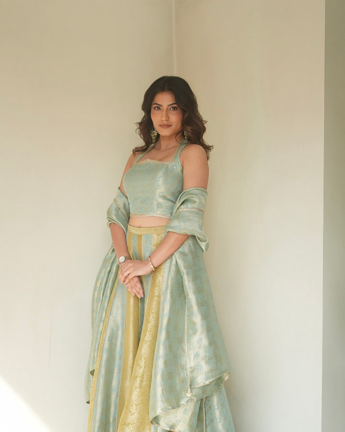 Firozi Flared Set with Dupatta