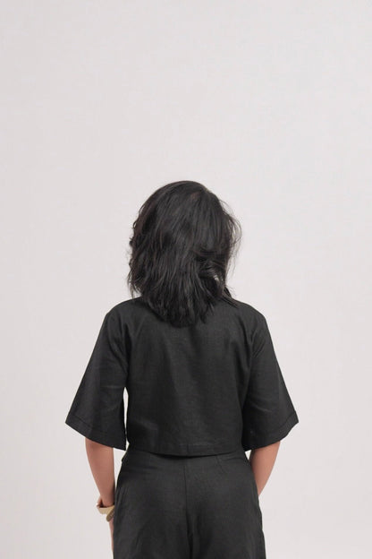 Black Linen Cropped Shirt