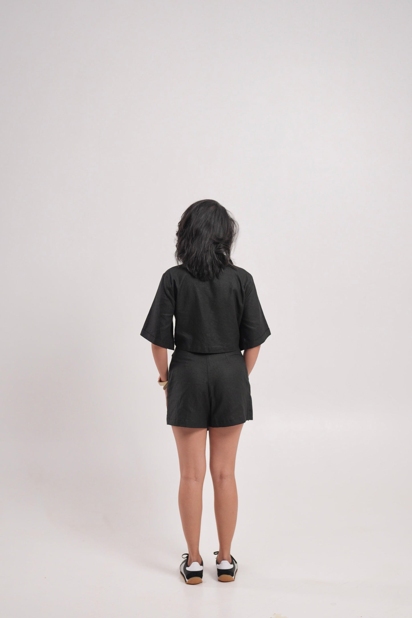 Black Linen Overlap Skorts