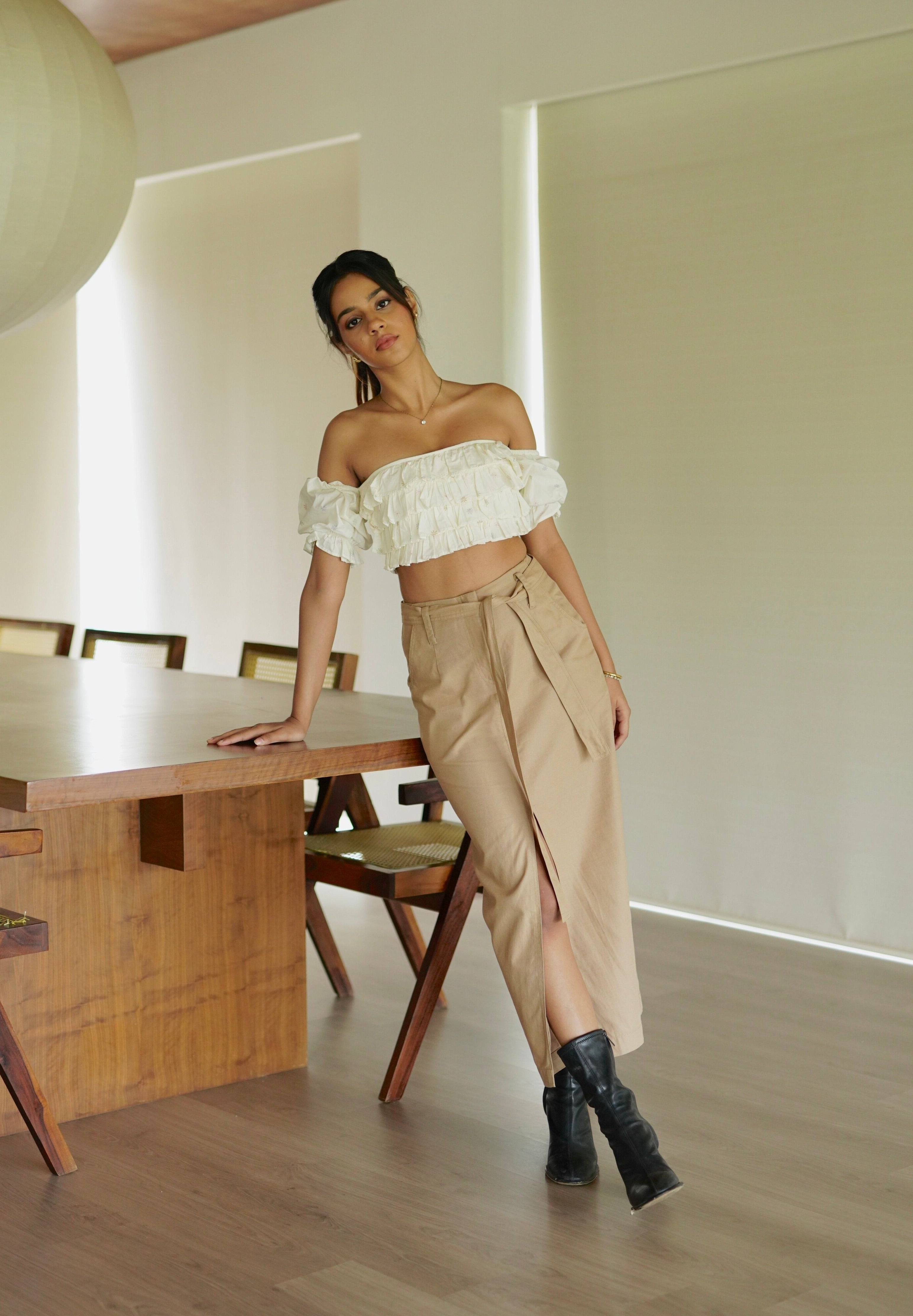 Khakhi Front Slit Skirt