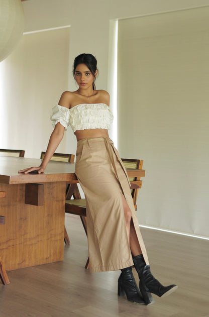 Khakhi Front Slit Skirt