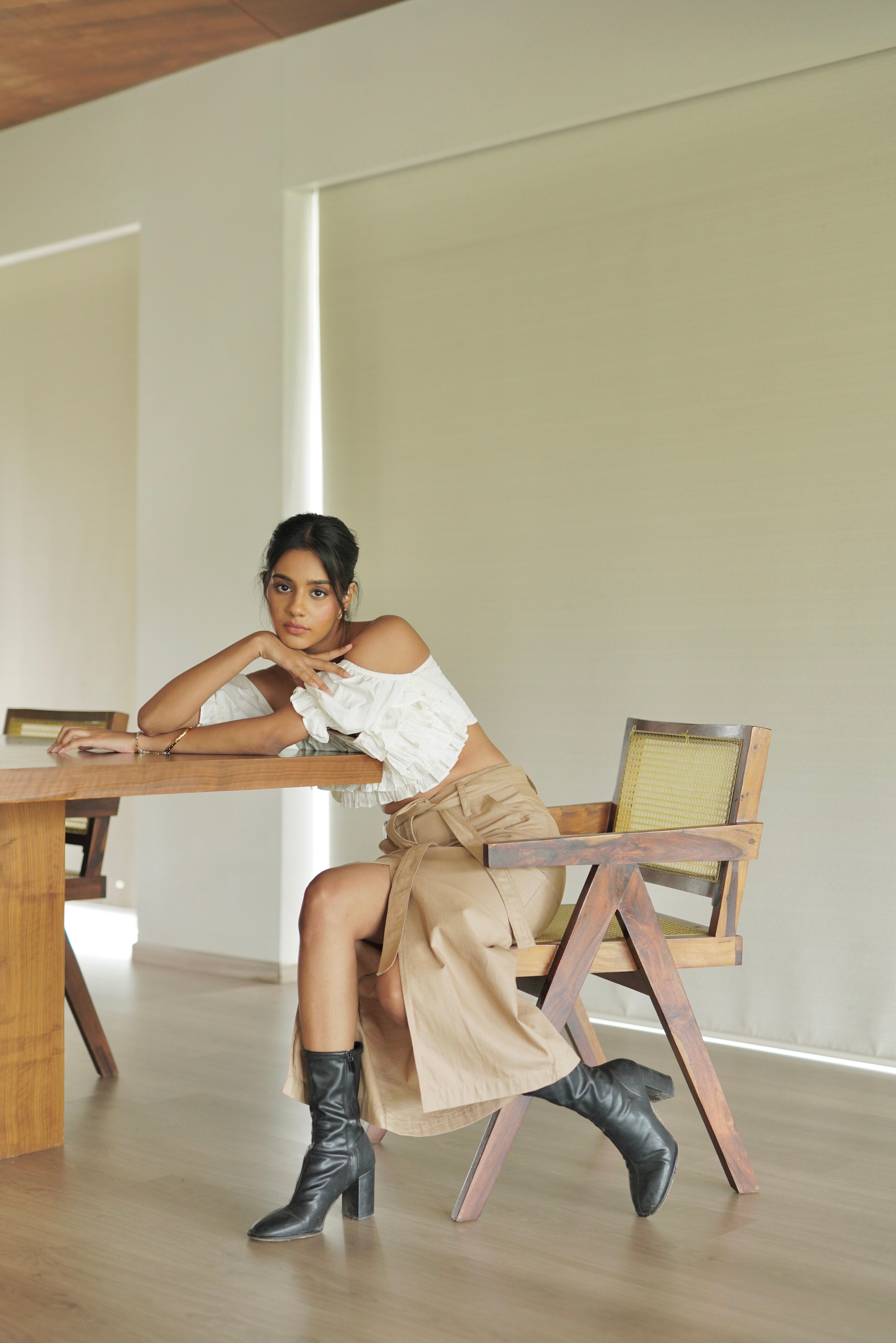 Khakhi Front Slit Skirt