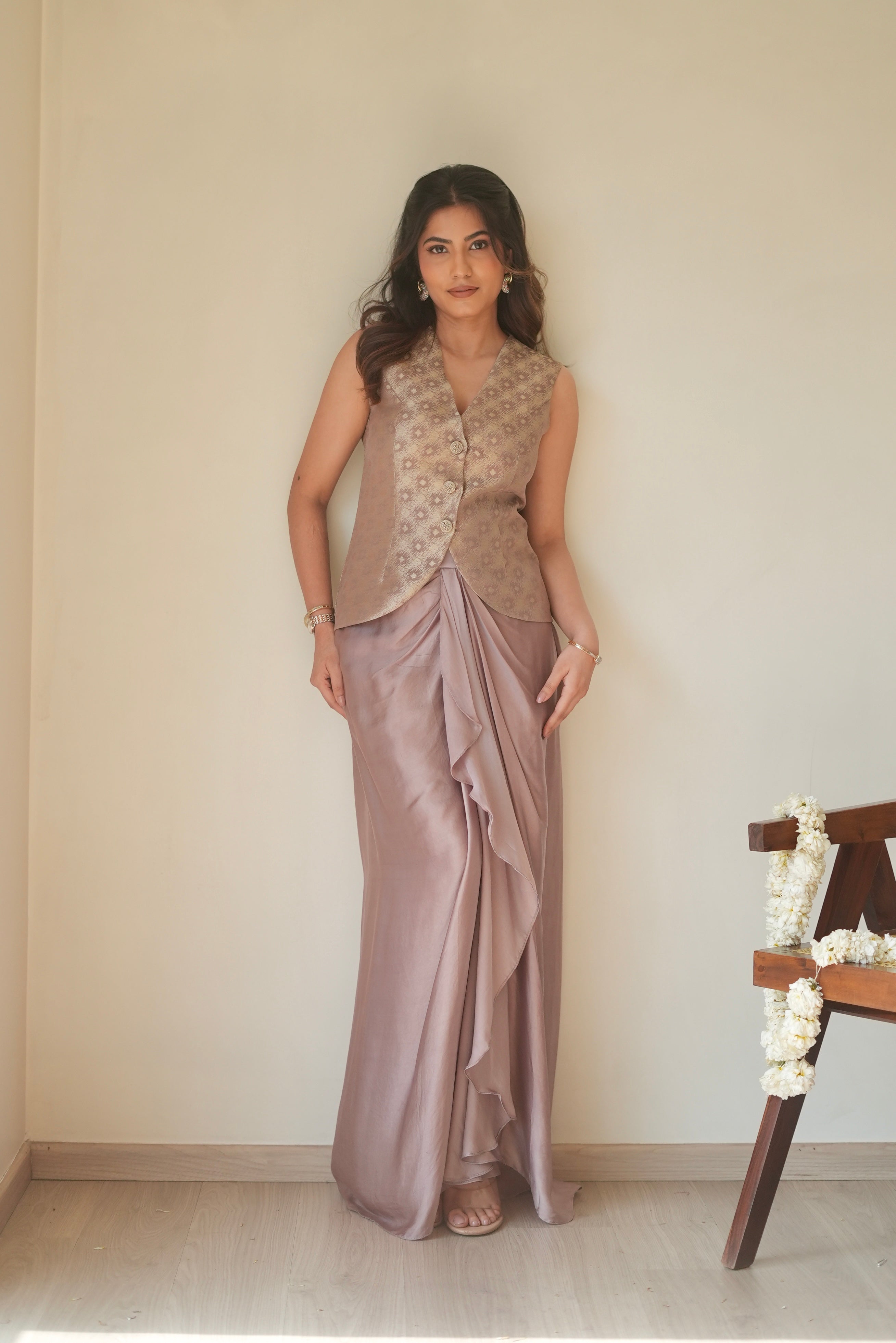 Sama Mauve Draped Skirt Set