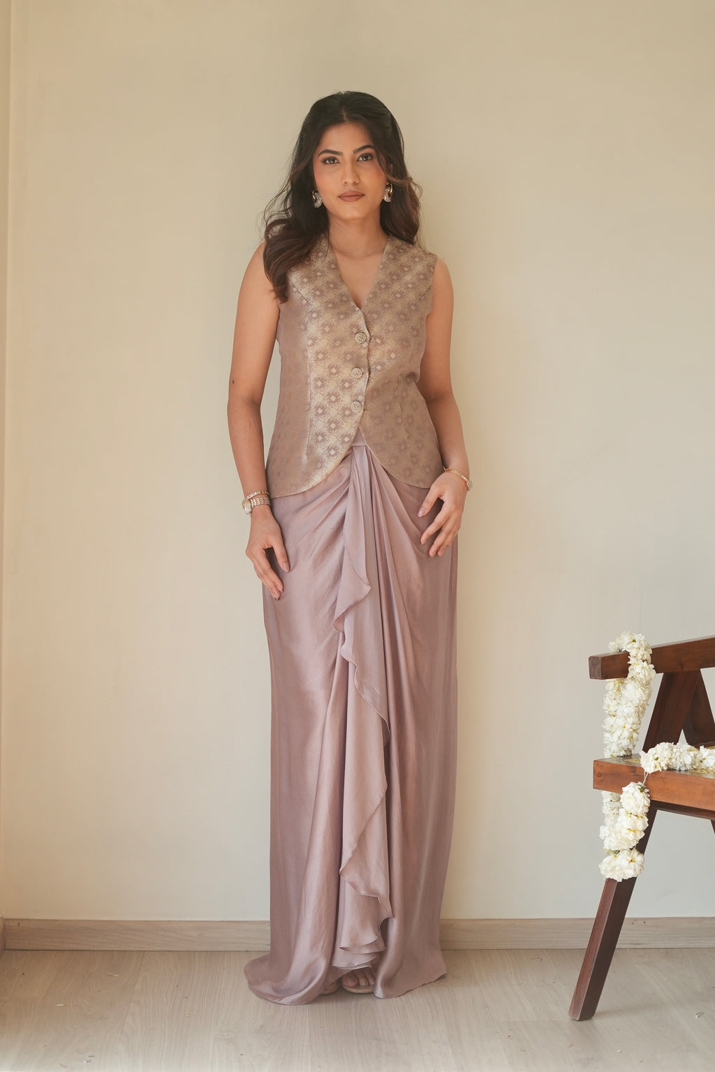Sama Mauve Draped Skirt Set